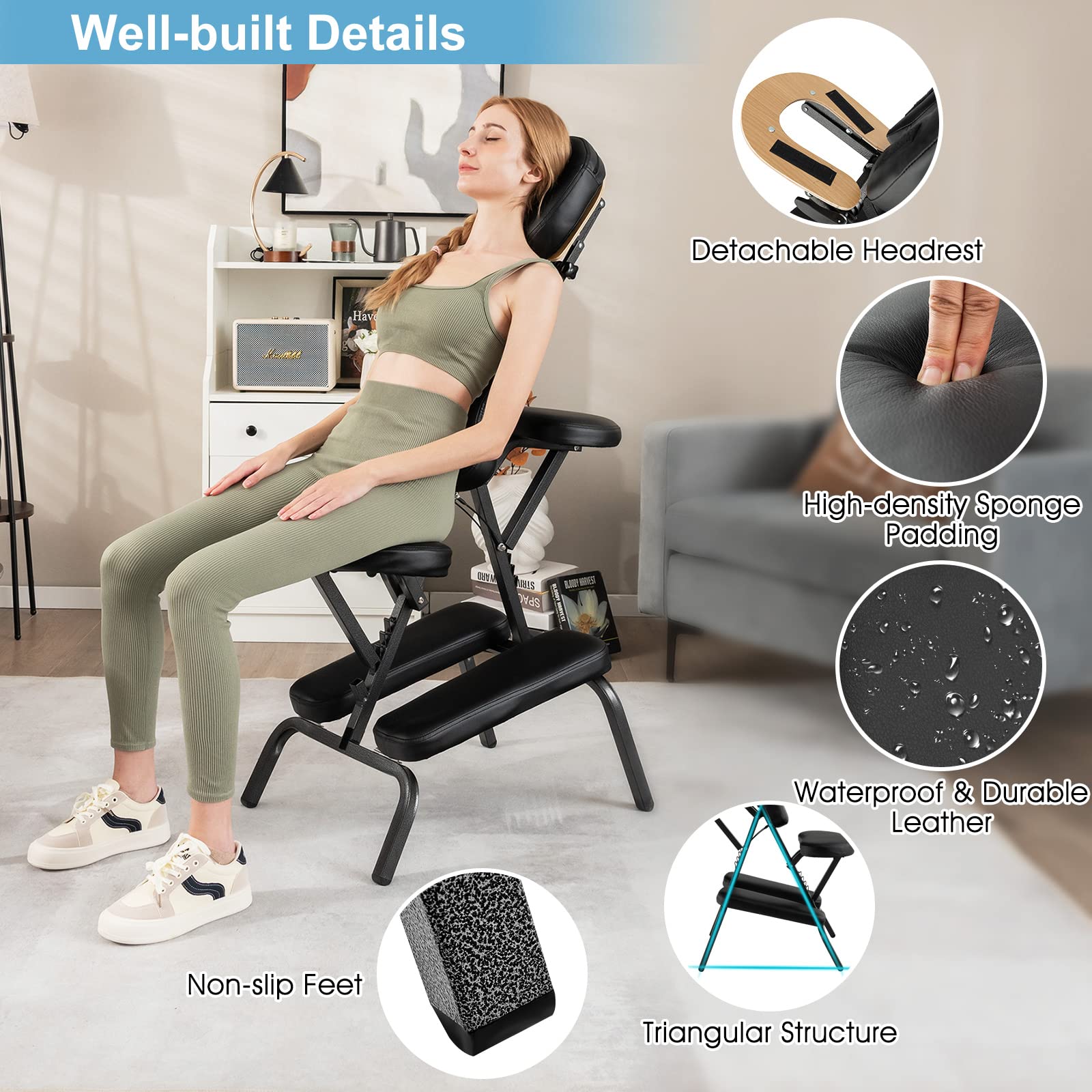 Portable Light Weight Massage Chair, Travel Massage Tattoo Spa Chair w/Carrying Bag