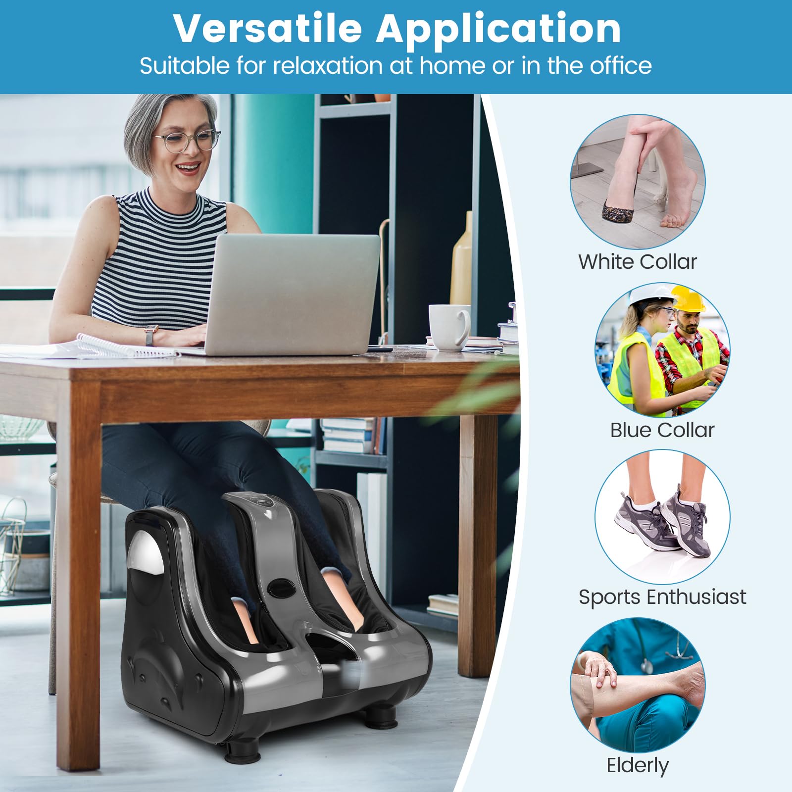 Foot and Calf Massager with Heat，Shiatsu Foot Massager Machine with Vibration, Deep Kneading, 3-Level Intensity Modes