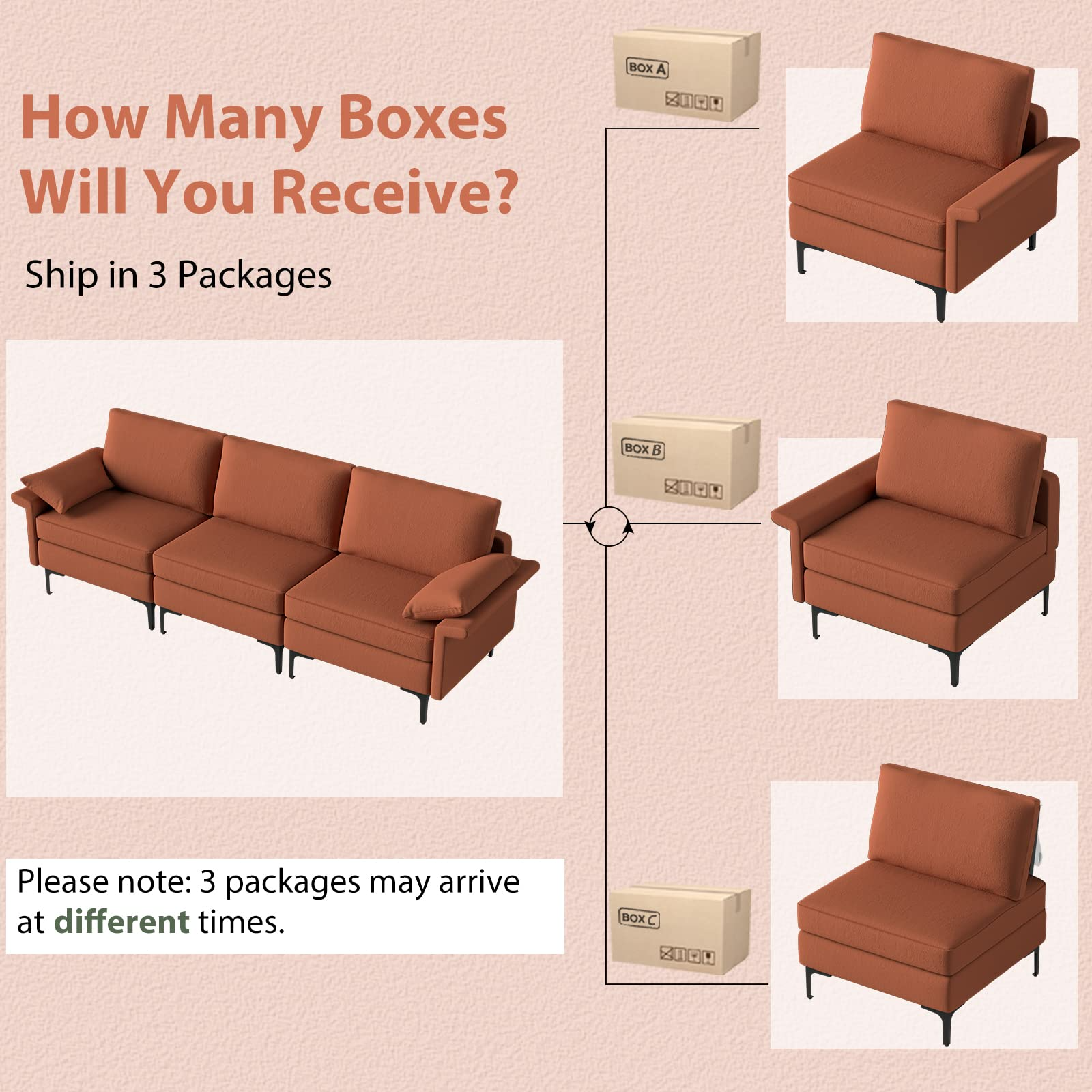 100.5 Inch Large Sectional Sofa, 3 Seat Couch with 3-Hole Outlet & 2 USB Ports