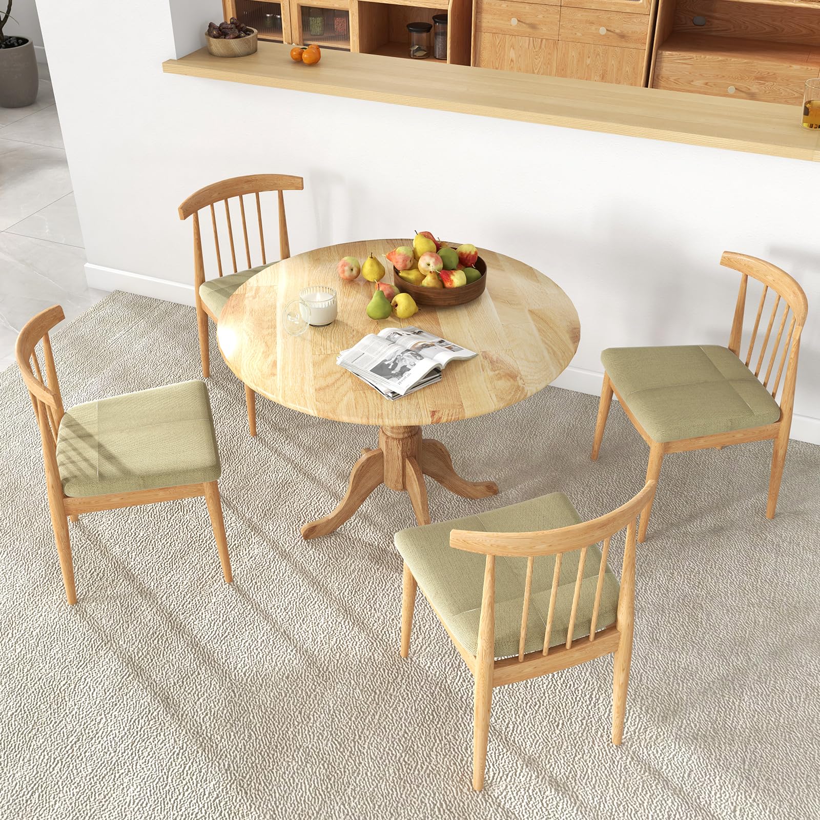 Wood Round Dining Table for 4 People with Round Tabletop & Curved Trestle Legs