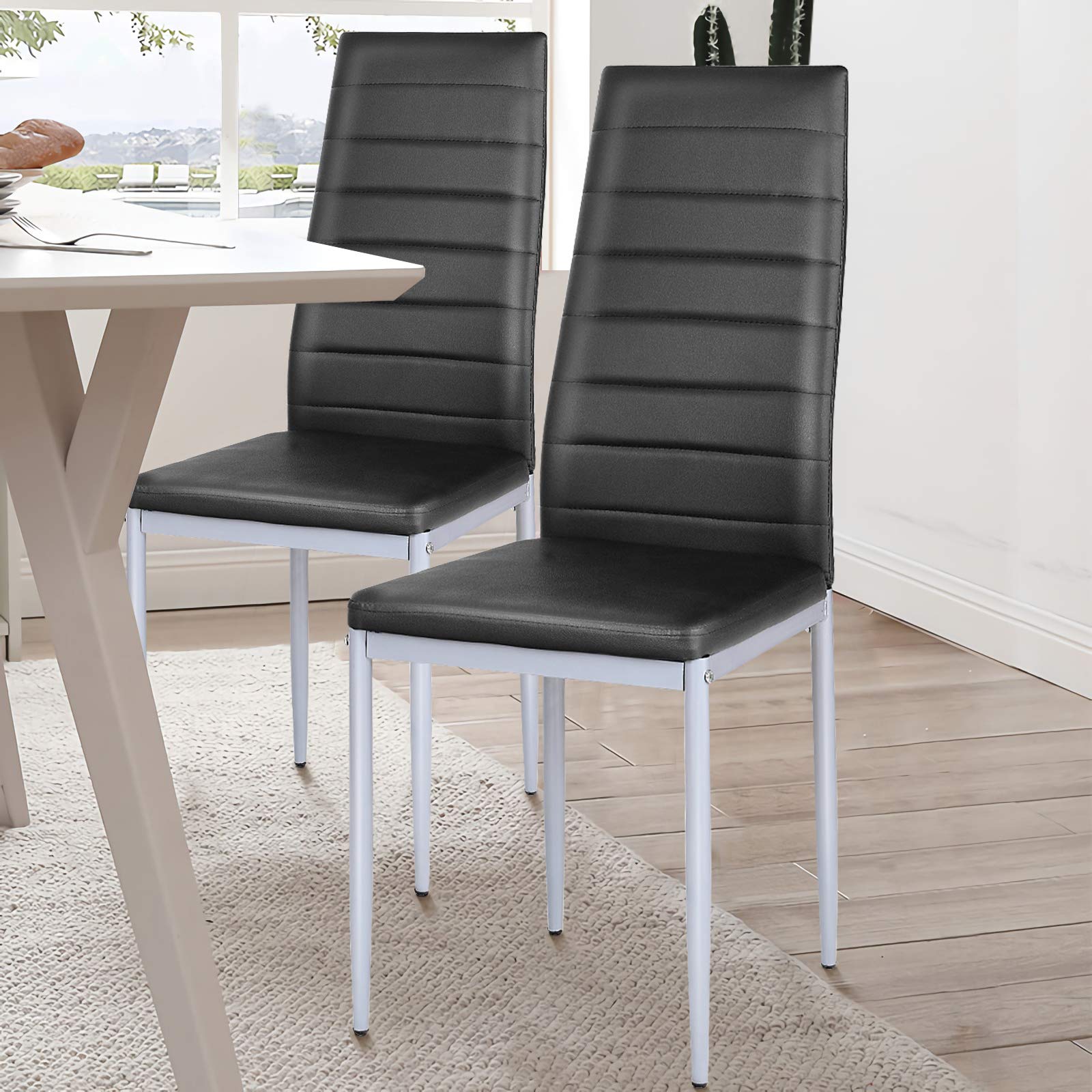 PU Leather Dining Chairs Set of 4, Upholstered Side Chairs w/Ergonomic High Backrest & Steel Frame