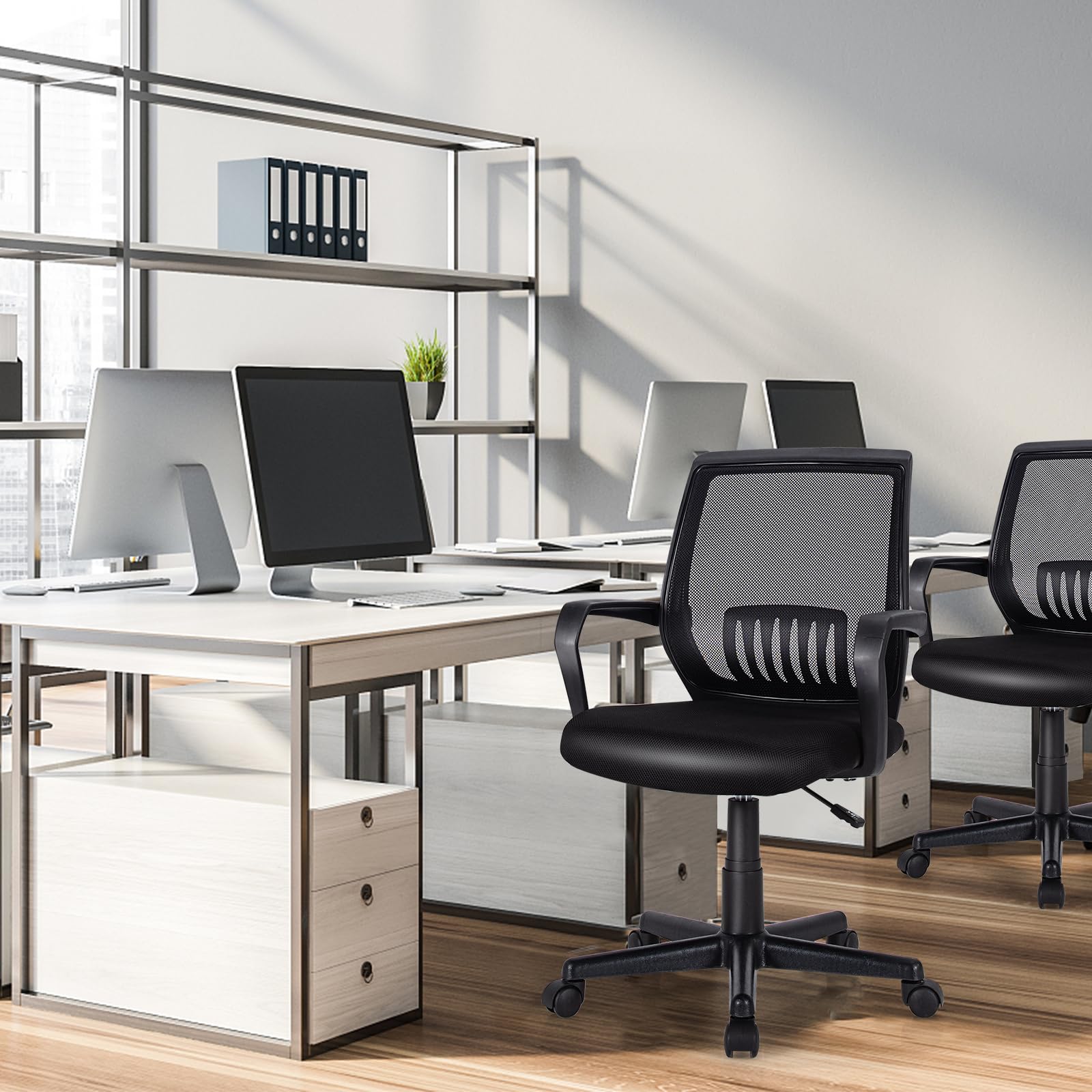 Office Chair, Mesh Desk Chairs with Wheels, Lumbar Support, Waterfall Seat