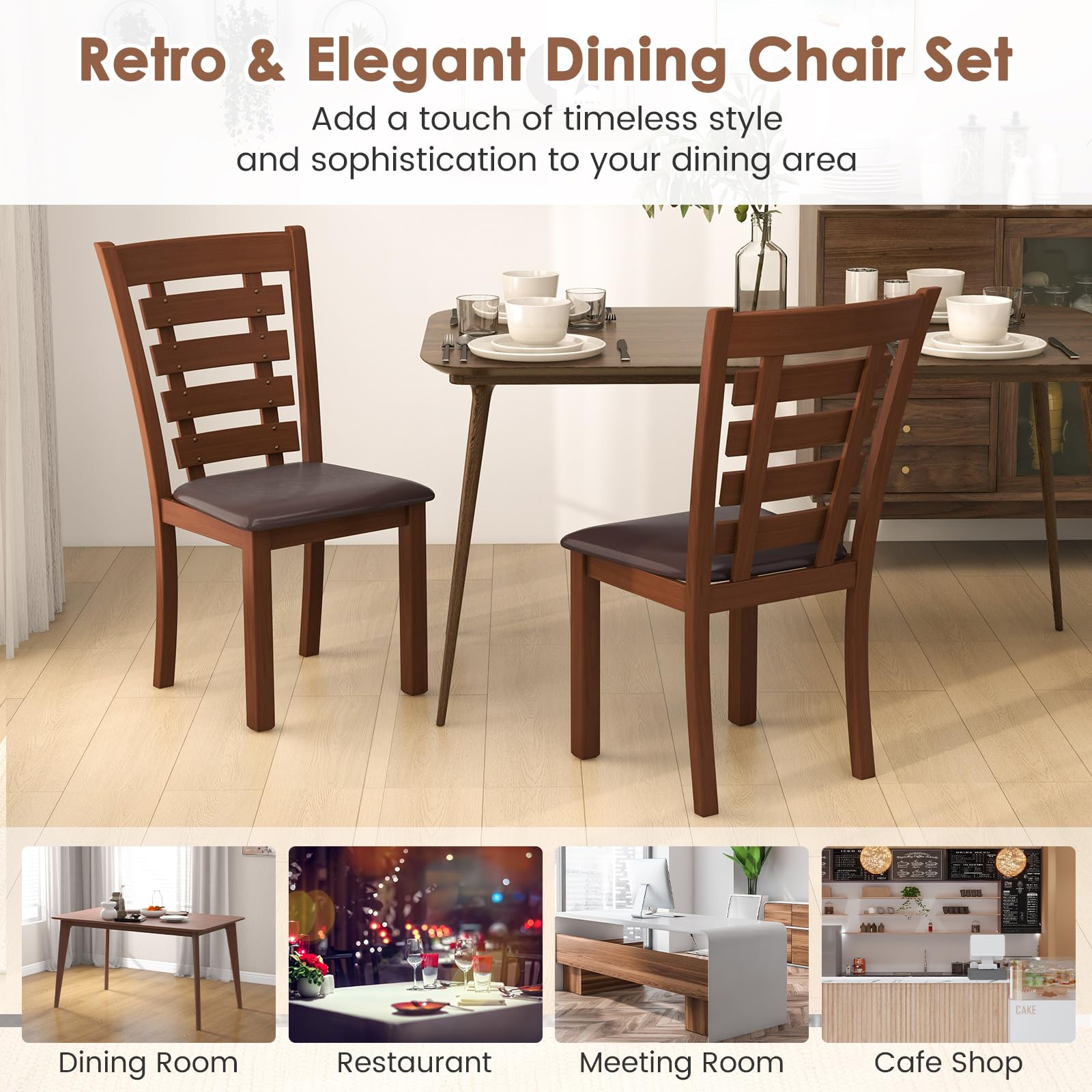 Wood Dining Chairs Set of 2/4, Farmhouse High Back PU Leather Dining Room Chair