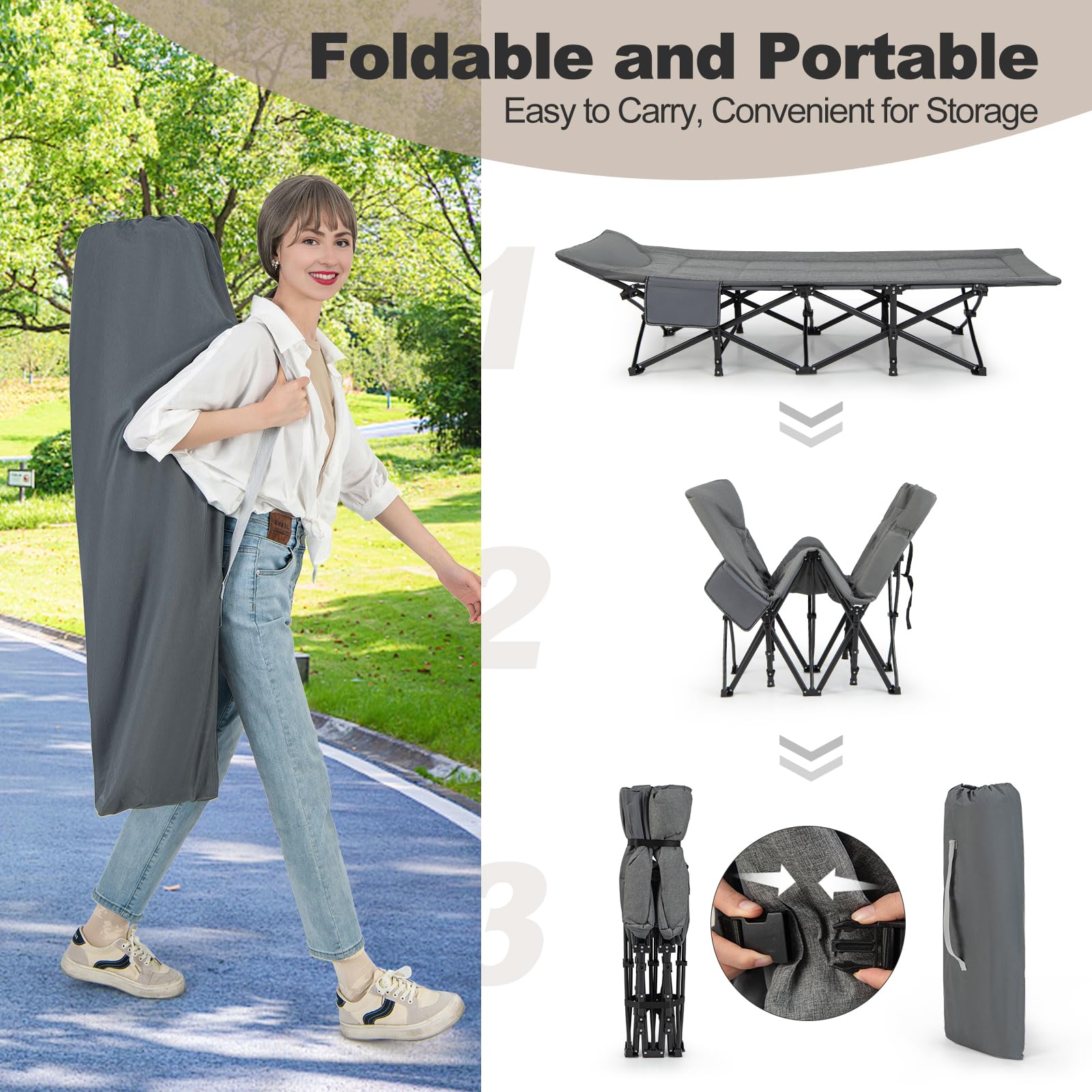 Camping Cot for Adults, Portable Folding Bed for Sleeping with Pad & Pillow Lightweight Tent Cot with Carry Bag