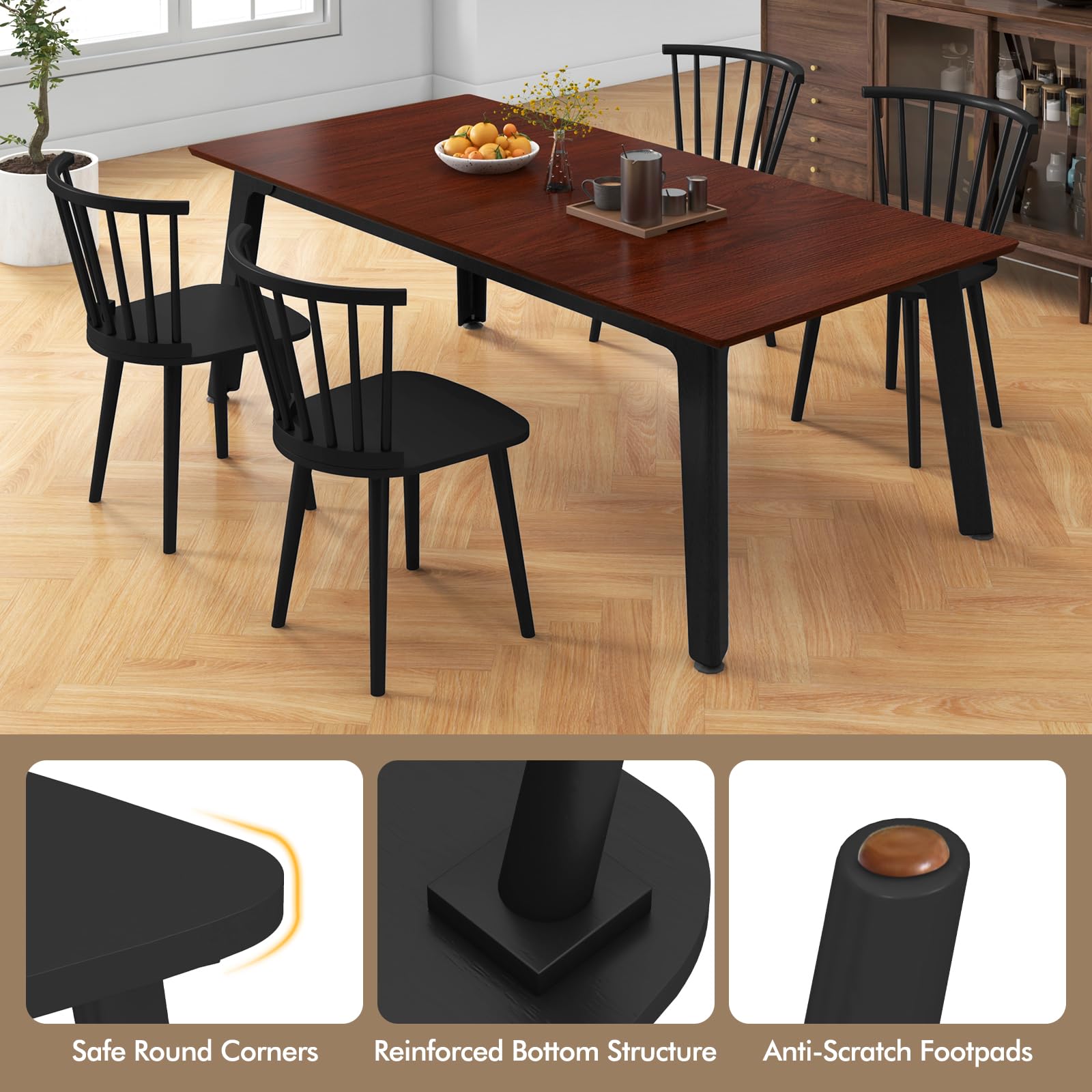 Wood Dining Chairs Set of 2/4, Windsor Dining Chairs with High Spindle Back