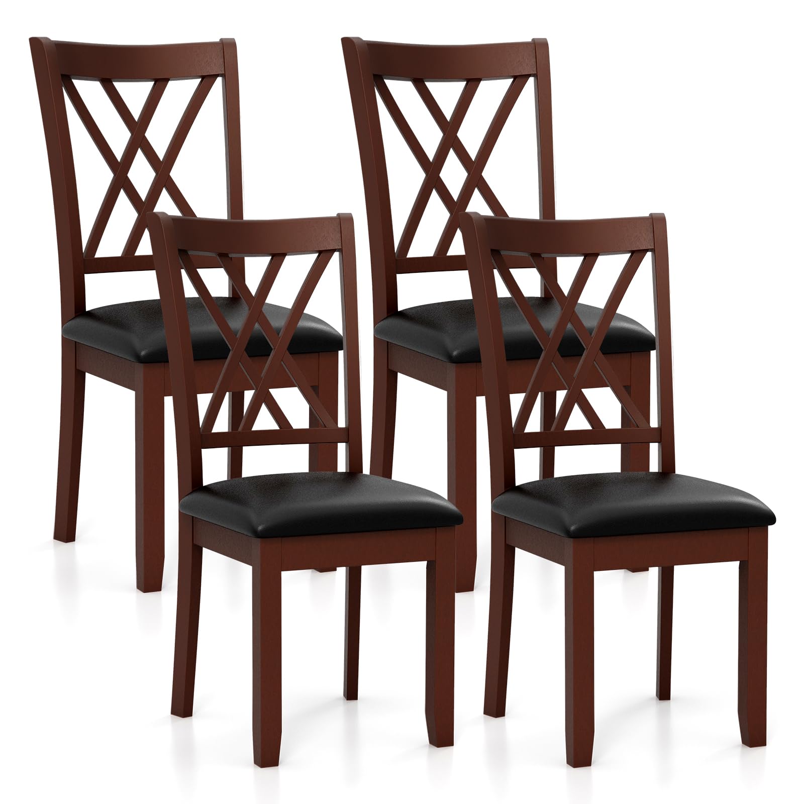 Wood Dining Chairs Set of 2/4, Faux Leather Upholstered Kitchen Chairs with Rubber Wood Legs, Padded Seat