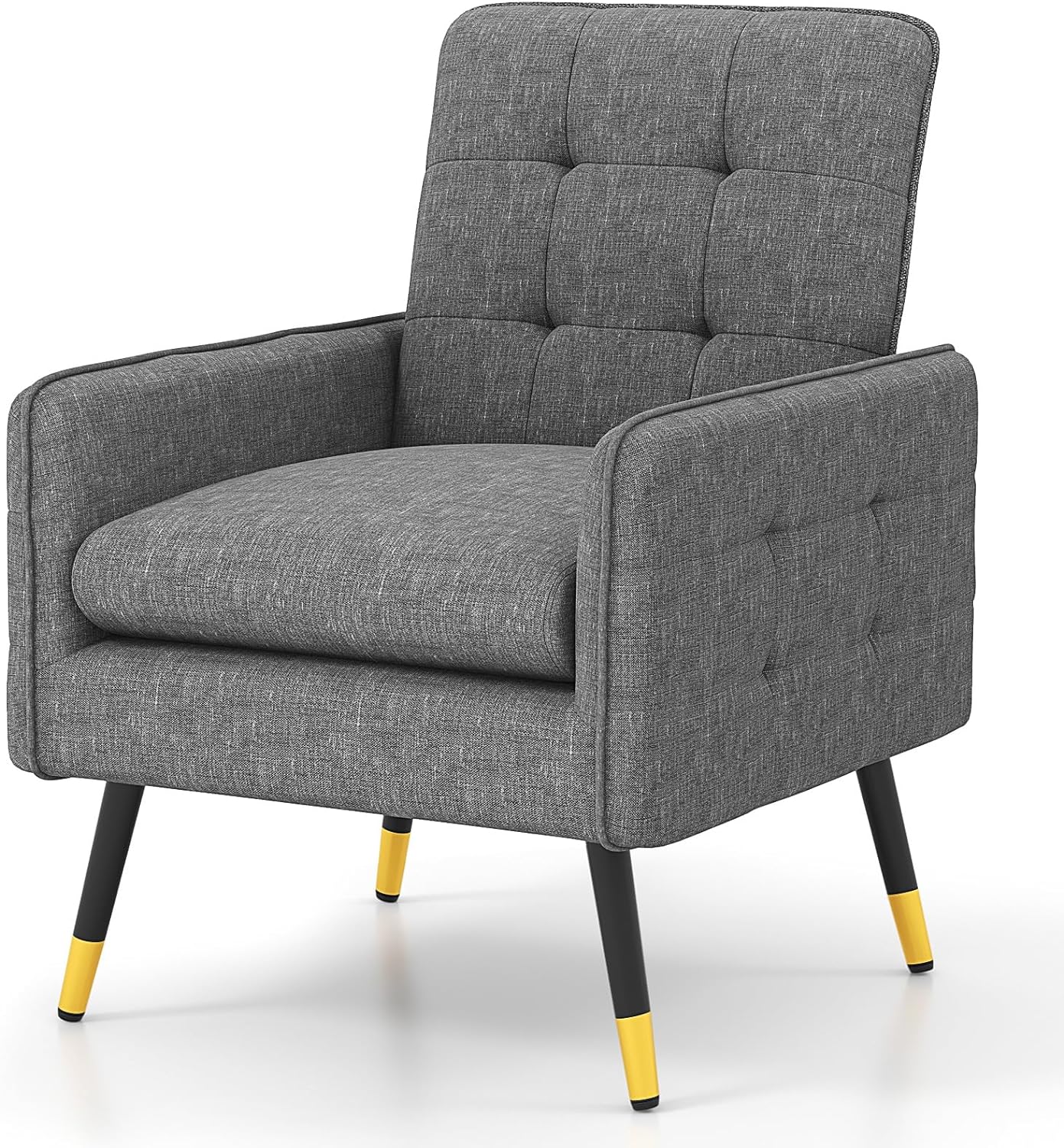 Modern Accent Chair, Upholstered Armchair Single Sofa Chair with Metal Legs & Adjustable Foot Pads
