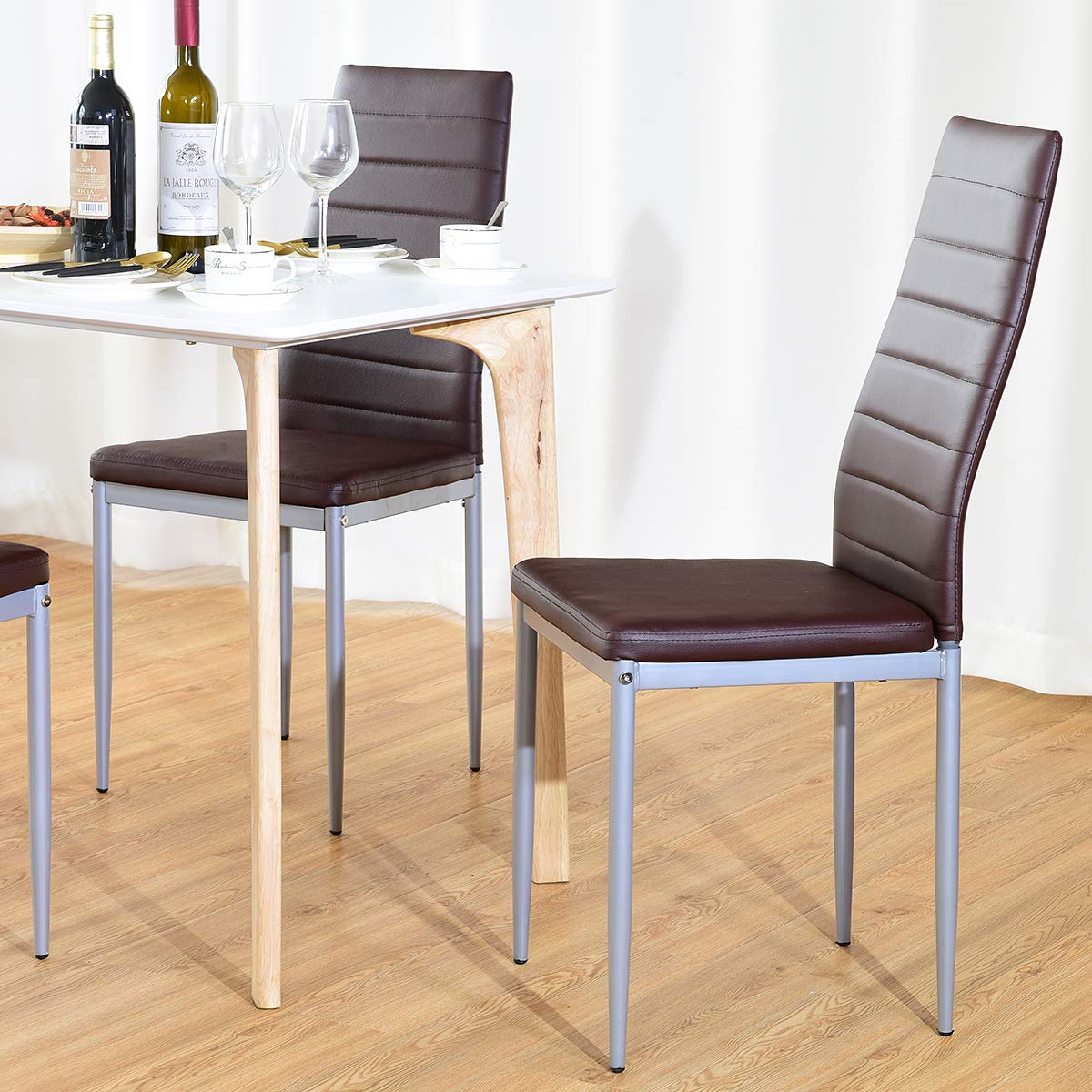 PU Leather Dining Chairs Set of 4, Upholstered Side Chairs w/Ergonomic High Backrest & Steel Frame