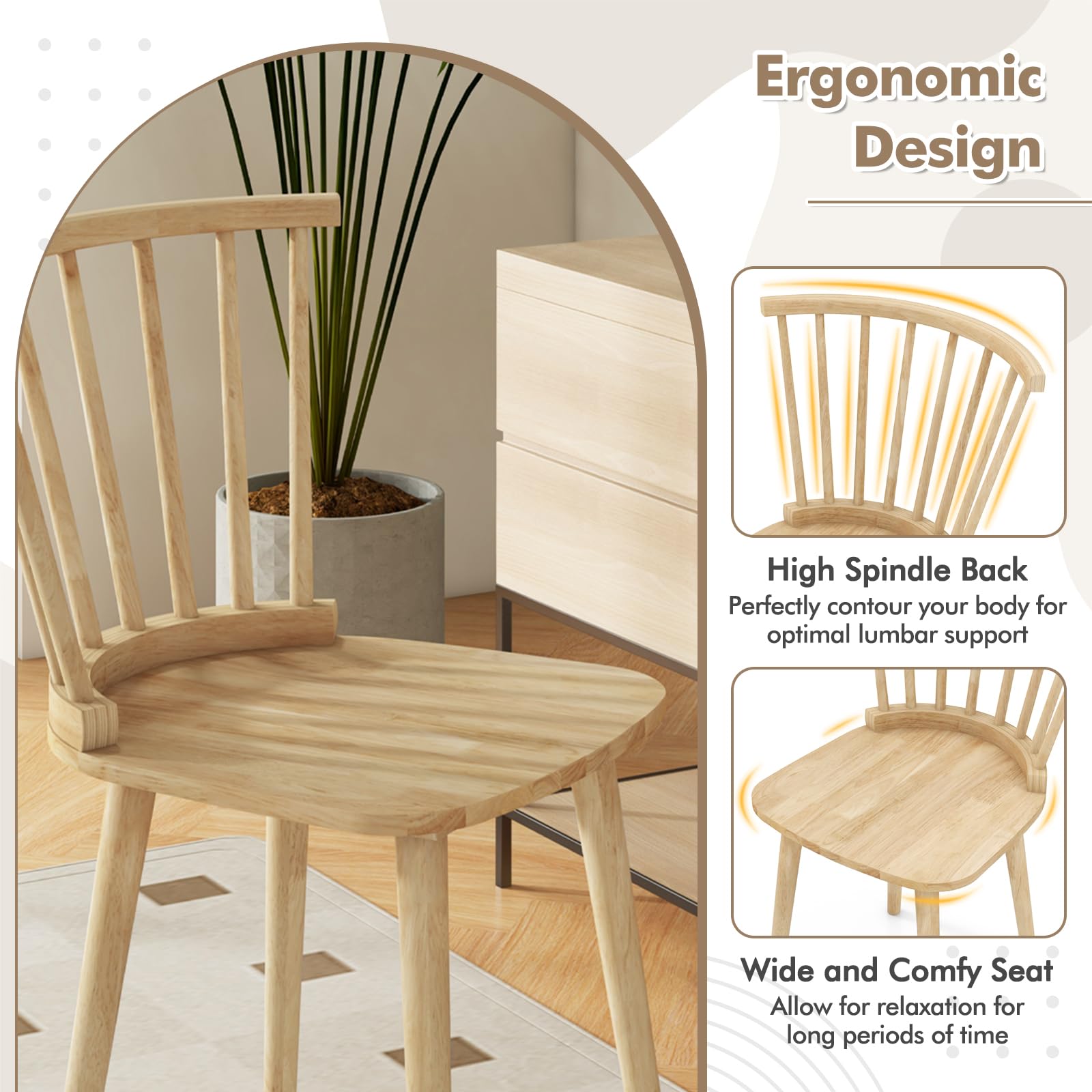 Wood Dining Chairs Set of 2/4, Windsor Dining Chairs with High Spindle Back