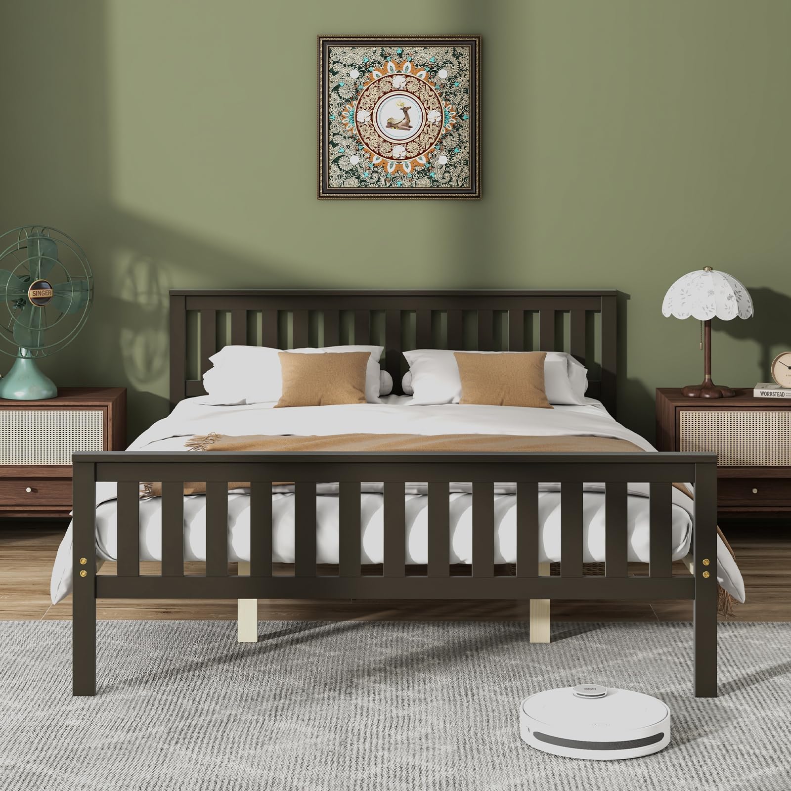 Wood Platform Bed Frame with Headboard, Wooden Slats Support, 12" Under-Bed Storage Space
