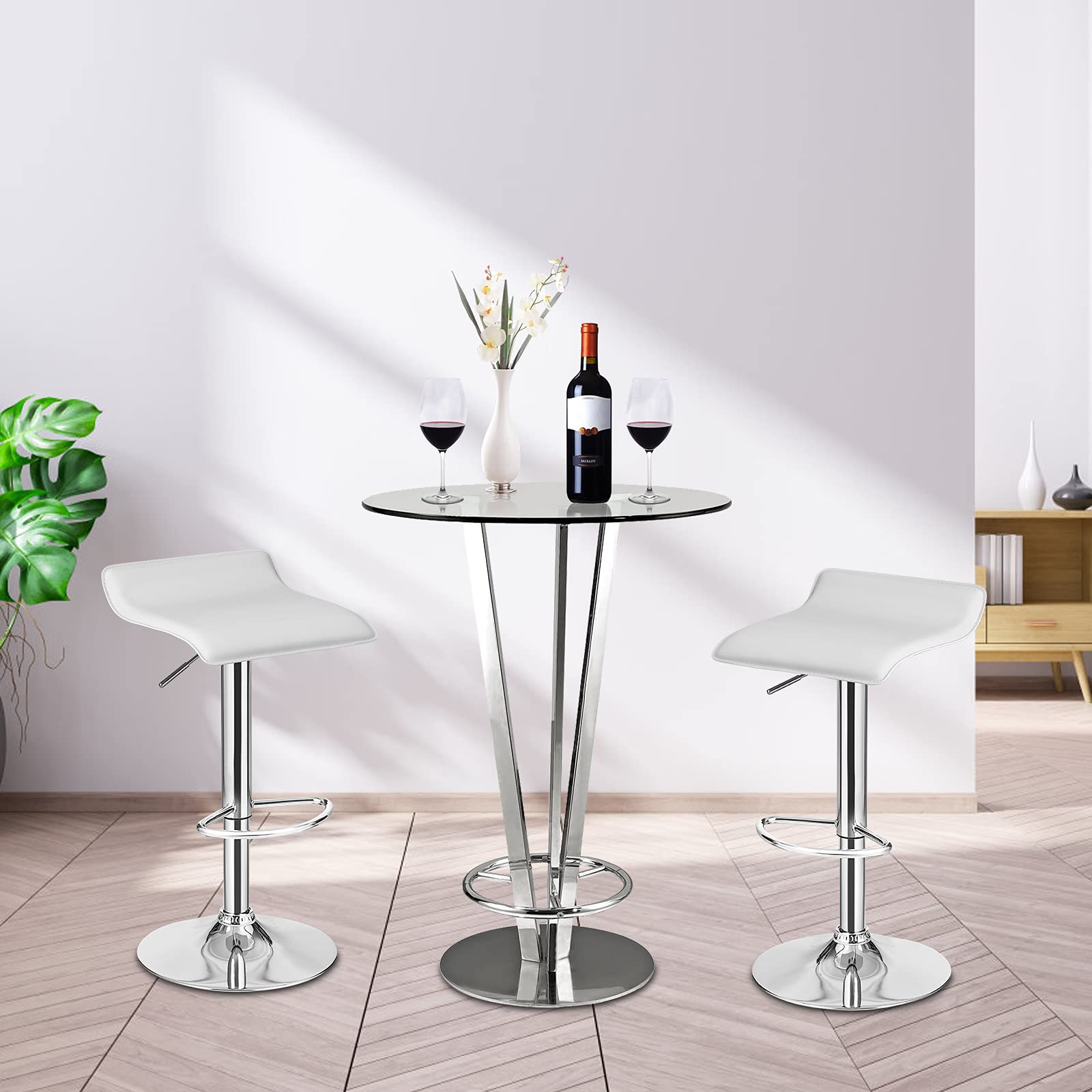 Bar Stools Set of 2/4, Adjustable Swivel PU Leather Barstools w/Footrest, Chrome Base