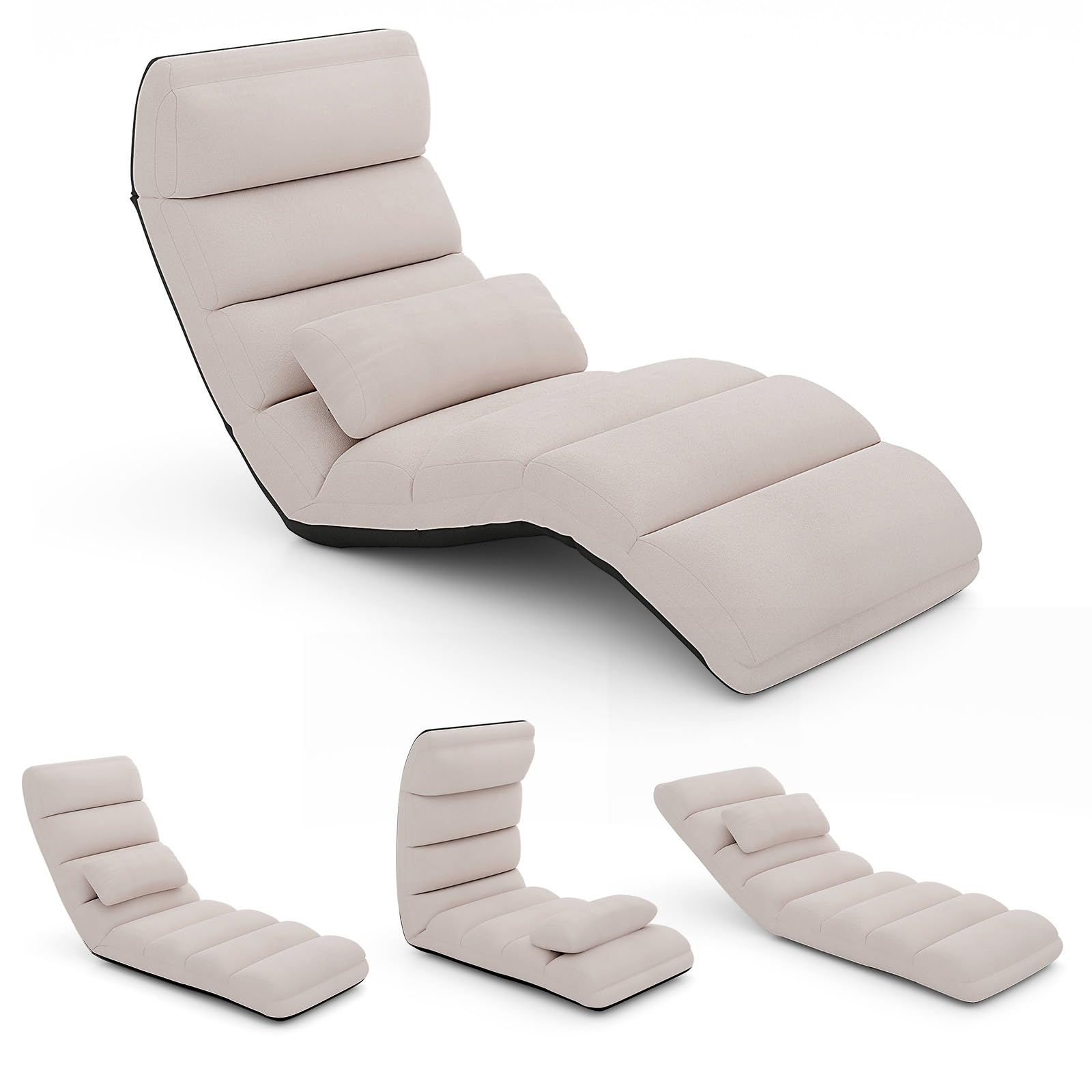 Floor Chairs for Adults, Adjustable 5-Position Floor Lounger with Thick Padded & Pillow