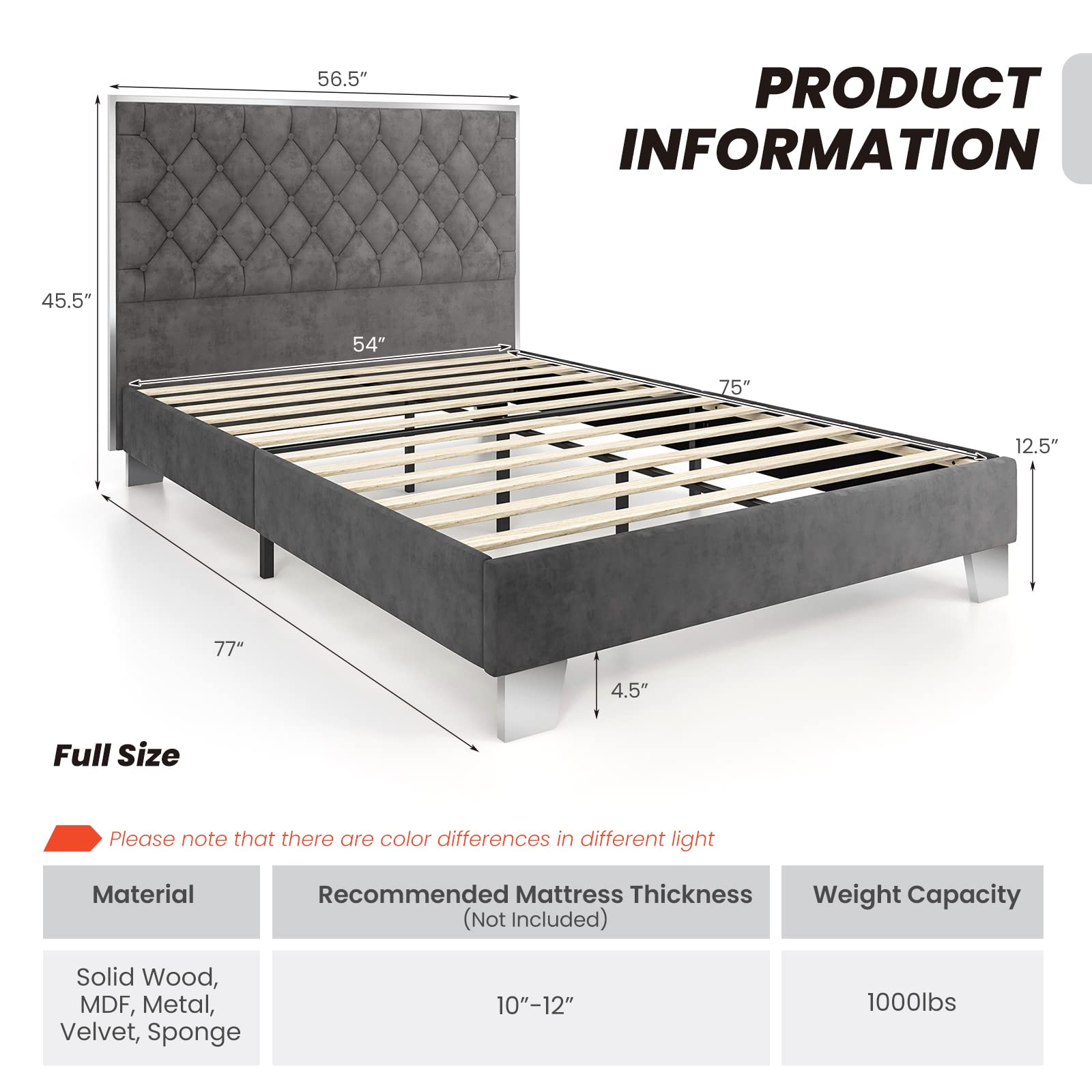 Full Size Upholstered Bed Frame with Button Tufted Headboard