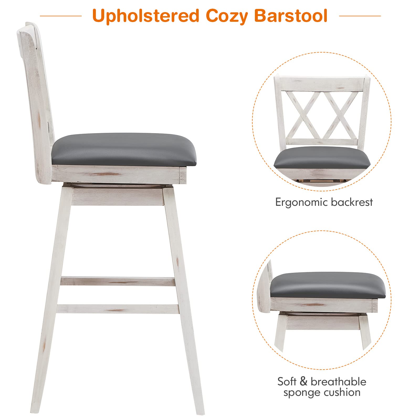 360 &deg; Swivel Bar Stool Set of 2/4 with Foot Rest Upholstered Cushion & Ergonomic Backrest