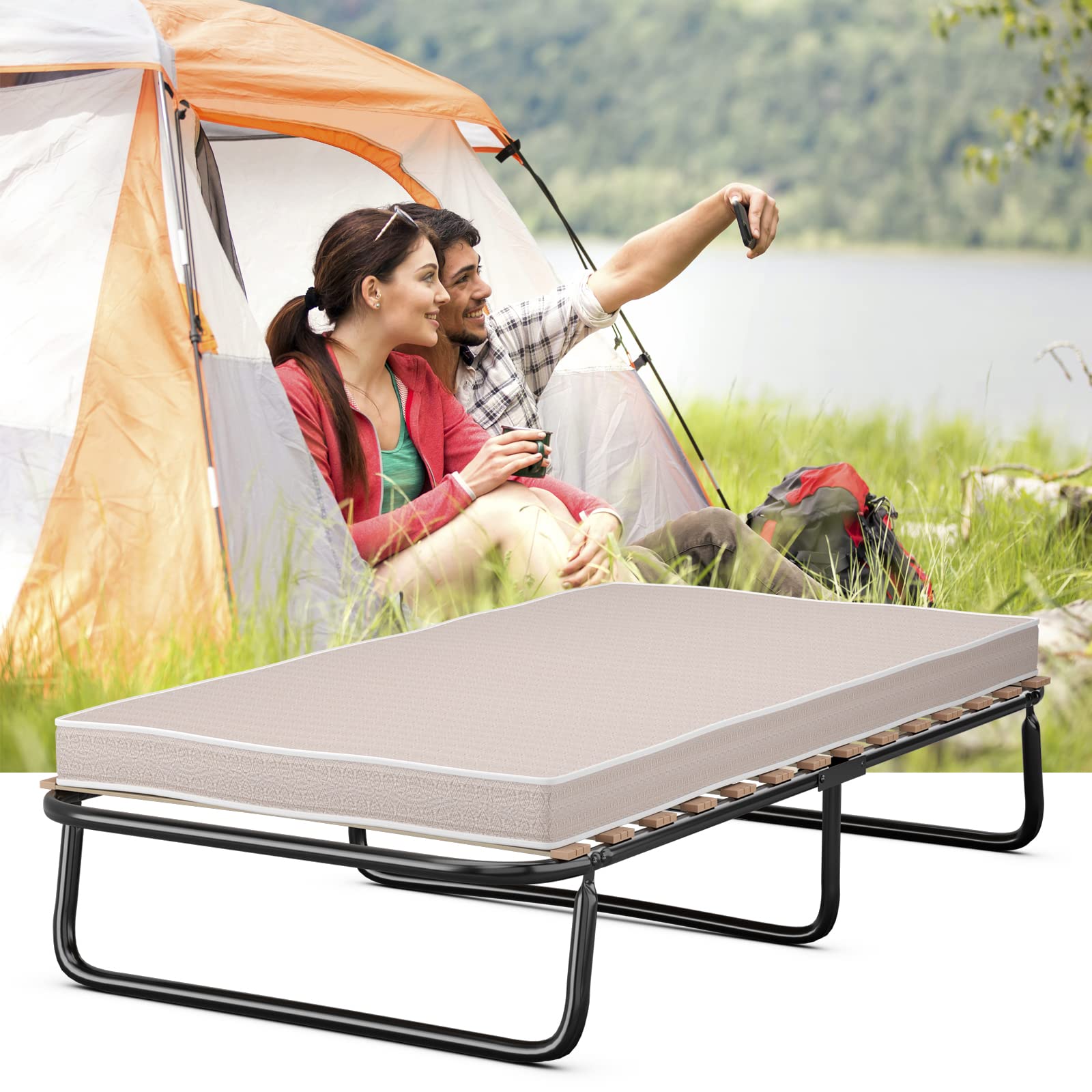 Twin Size Folding Rollaway Bed with Mattress for Adults