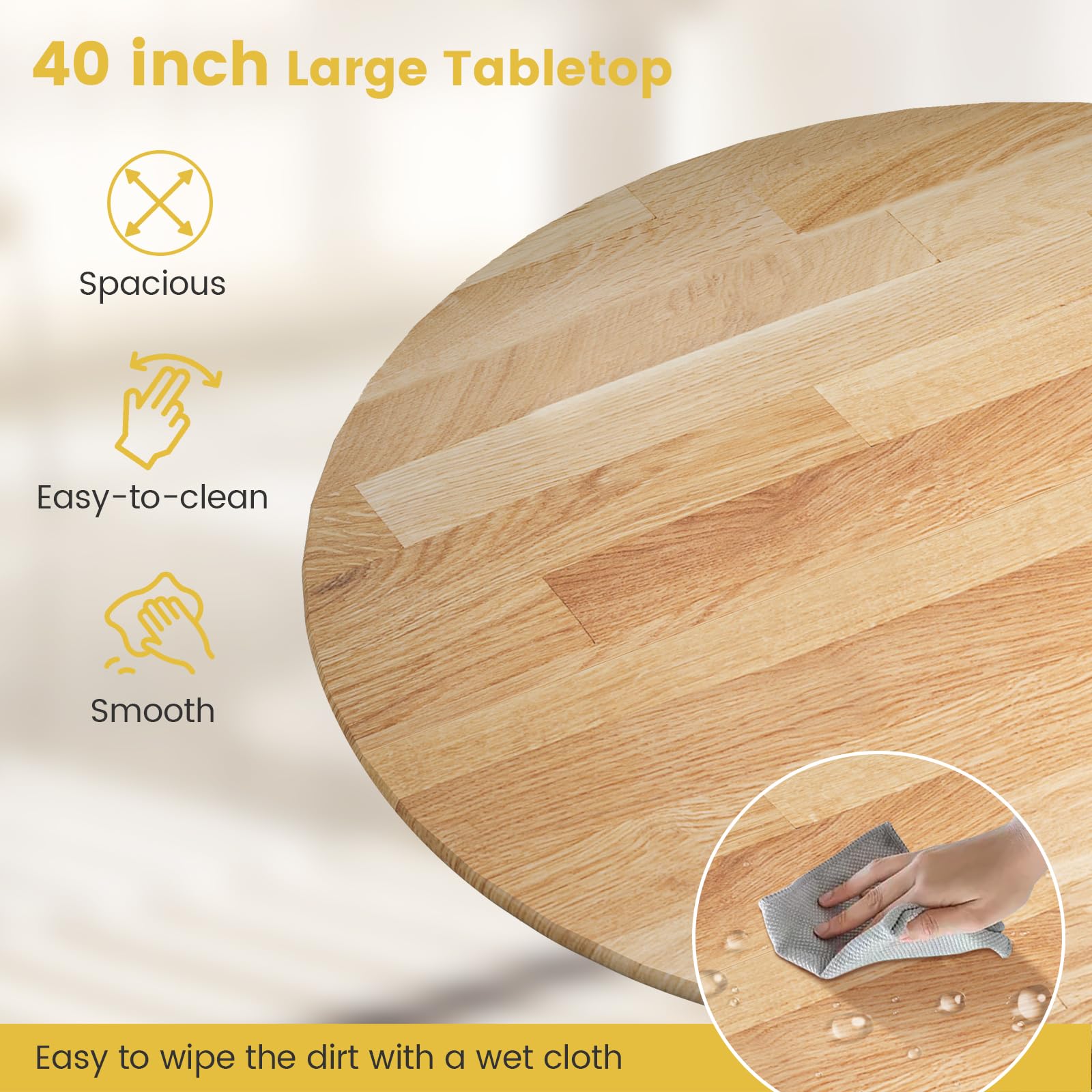 Wood Round Dining Table for 4 People with Round Tabletop & Curved Trestle Legs