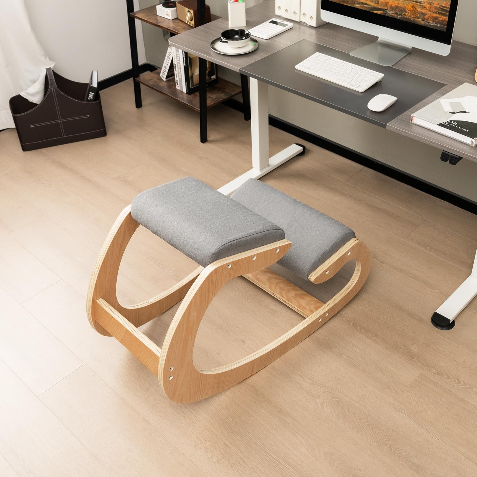 Ergonomic Kneeling Chair, Posture Chair for Desk with Cushion, Solid Wood Frame