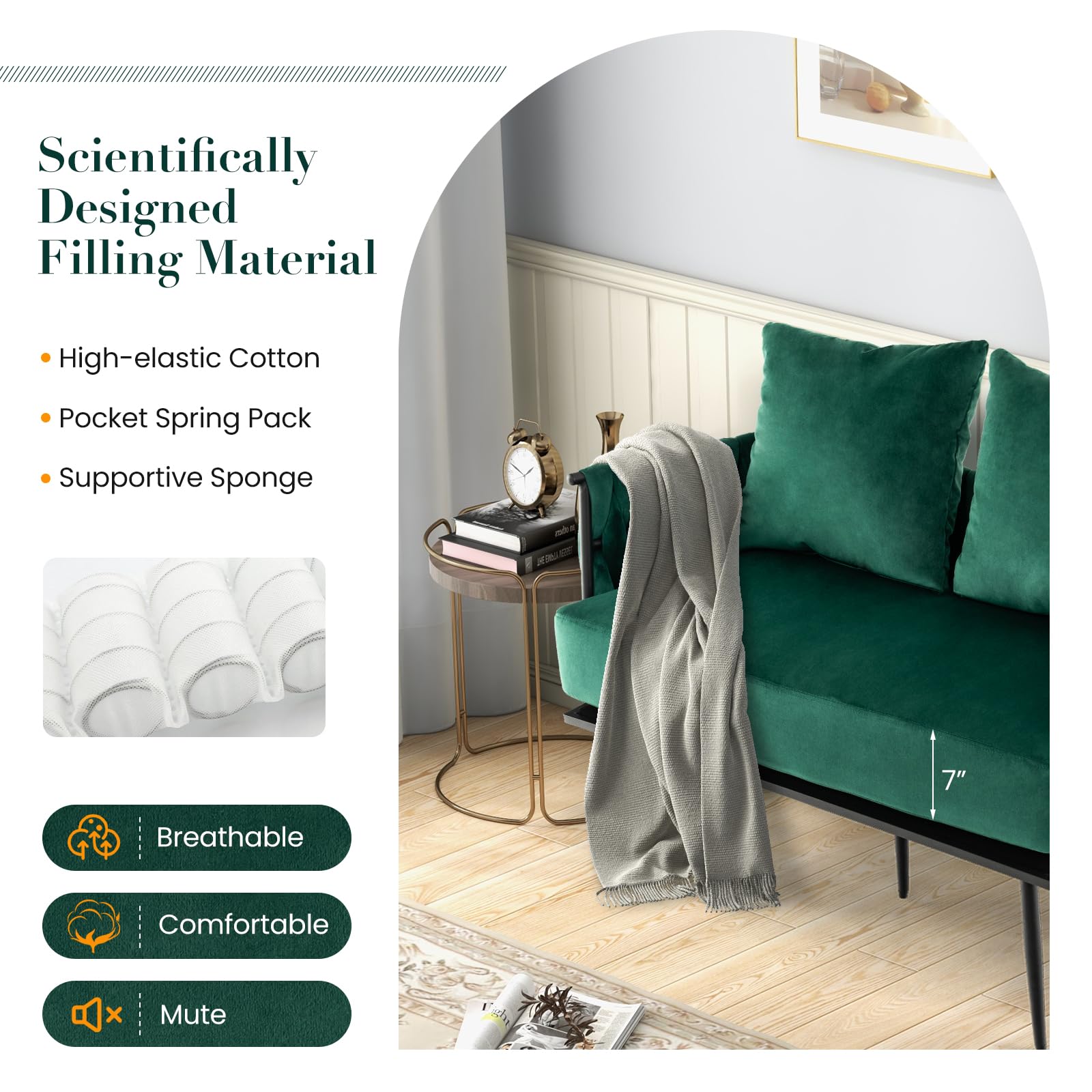 43&rdquo; Loveseat Sofa, Modern Upholstered 2-Seat Sofa with 2 Back Pillows, Woven Backrest & Armrest