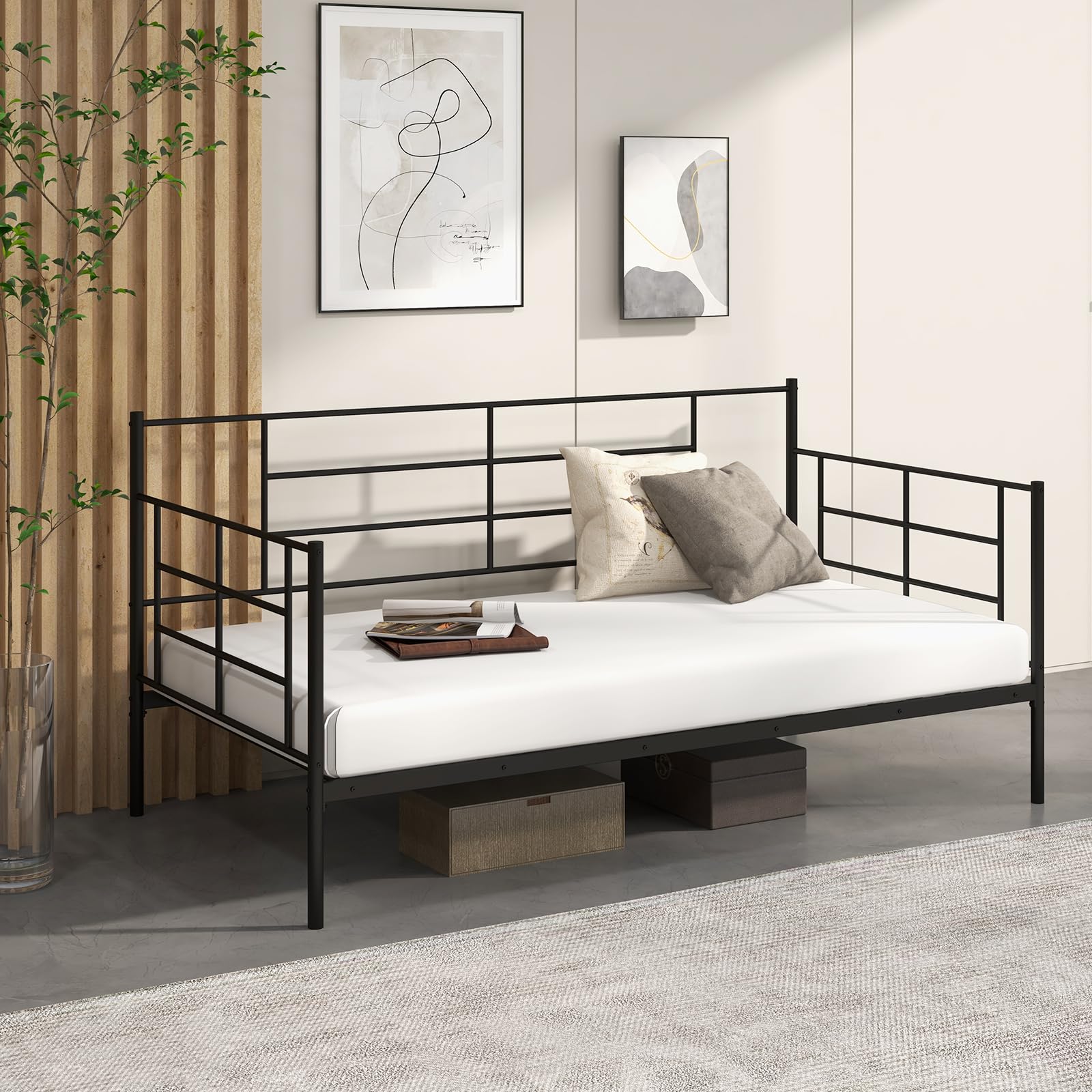 Twin Size Metal Daybed Frame, Heavy-Duty Sofa Bed with Sturdy Metal Slat Support