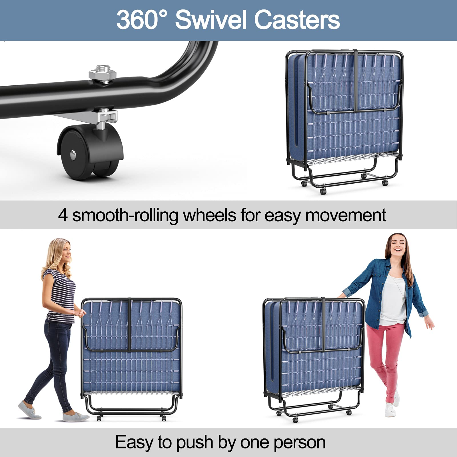 Folding Guest Bed with Mattress,  Twin Size Portable Rollaway Bed 5-Inch Memory Foam Mattress