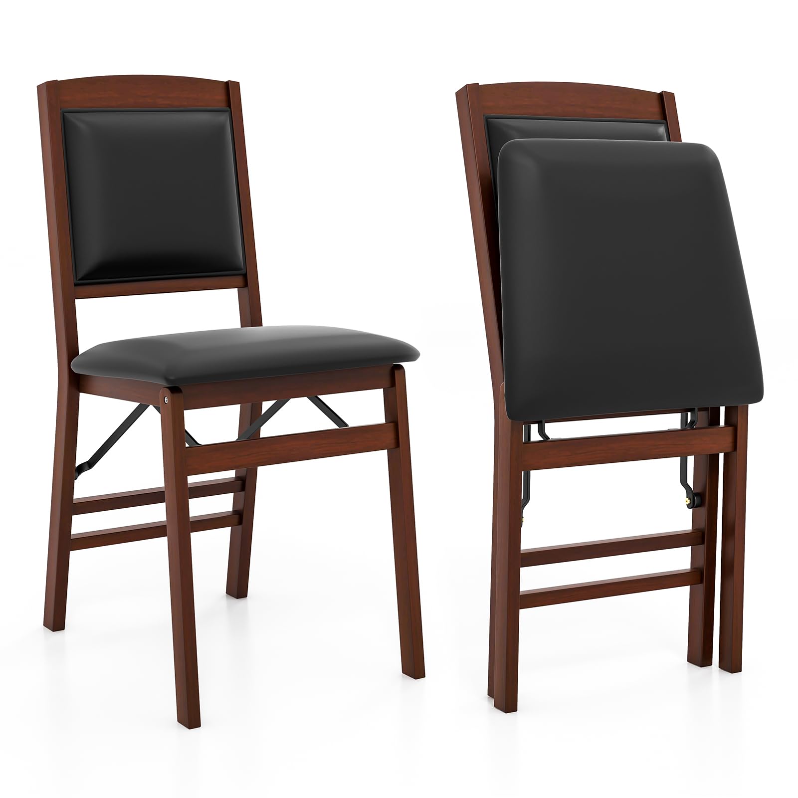 Folding Dining Chairs Set of 2/4, Foldable Wood Chairs with PVC Padded Seat & High Backrest