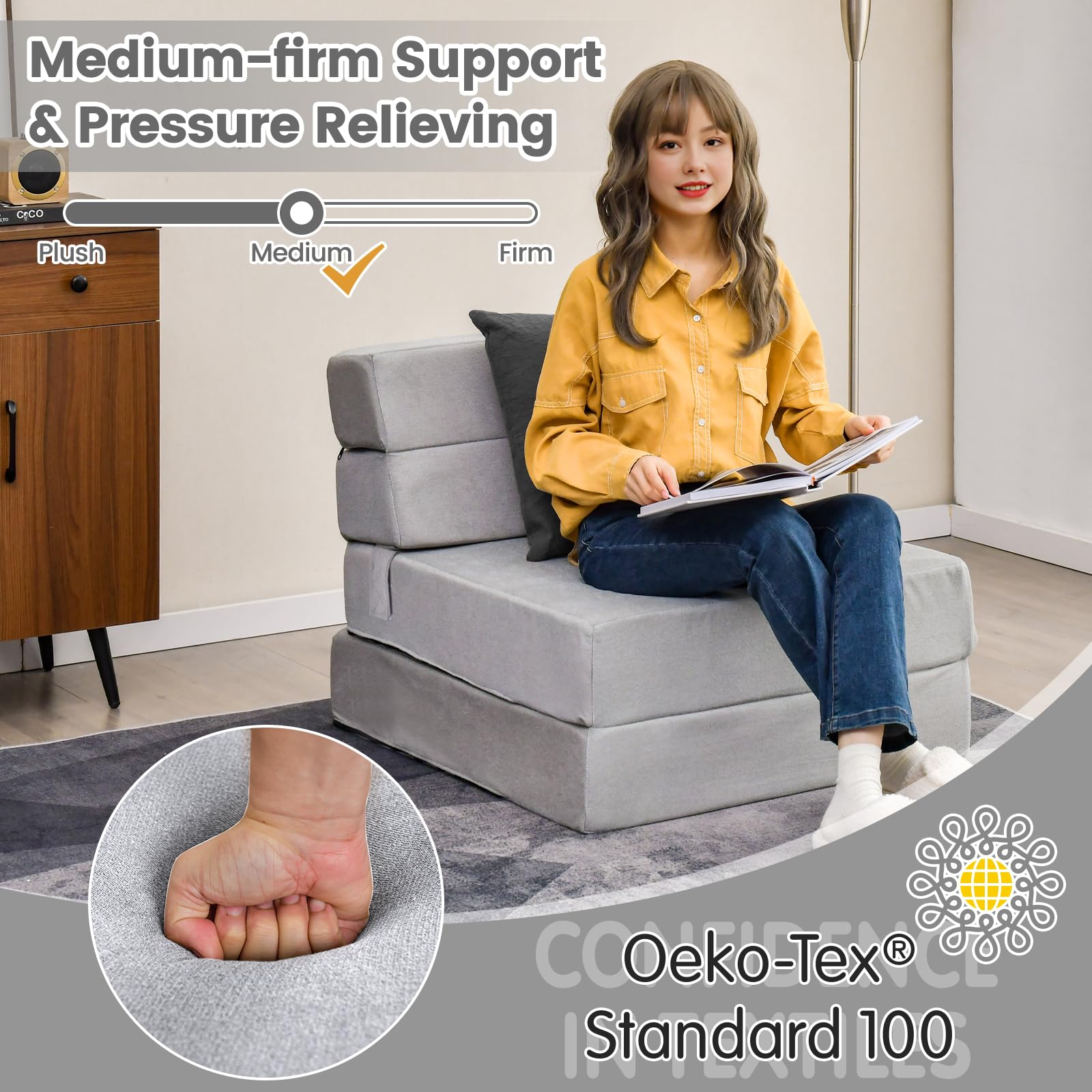 Folding Floor Sofa Bed, Convertible Sleeper Chair Bed