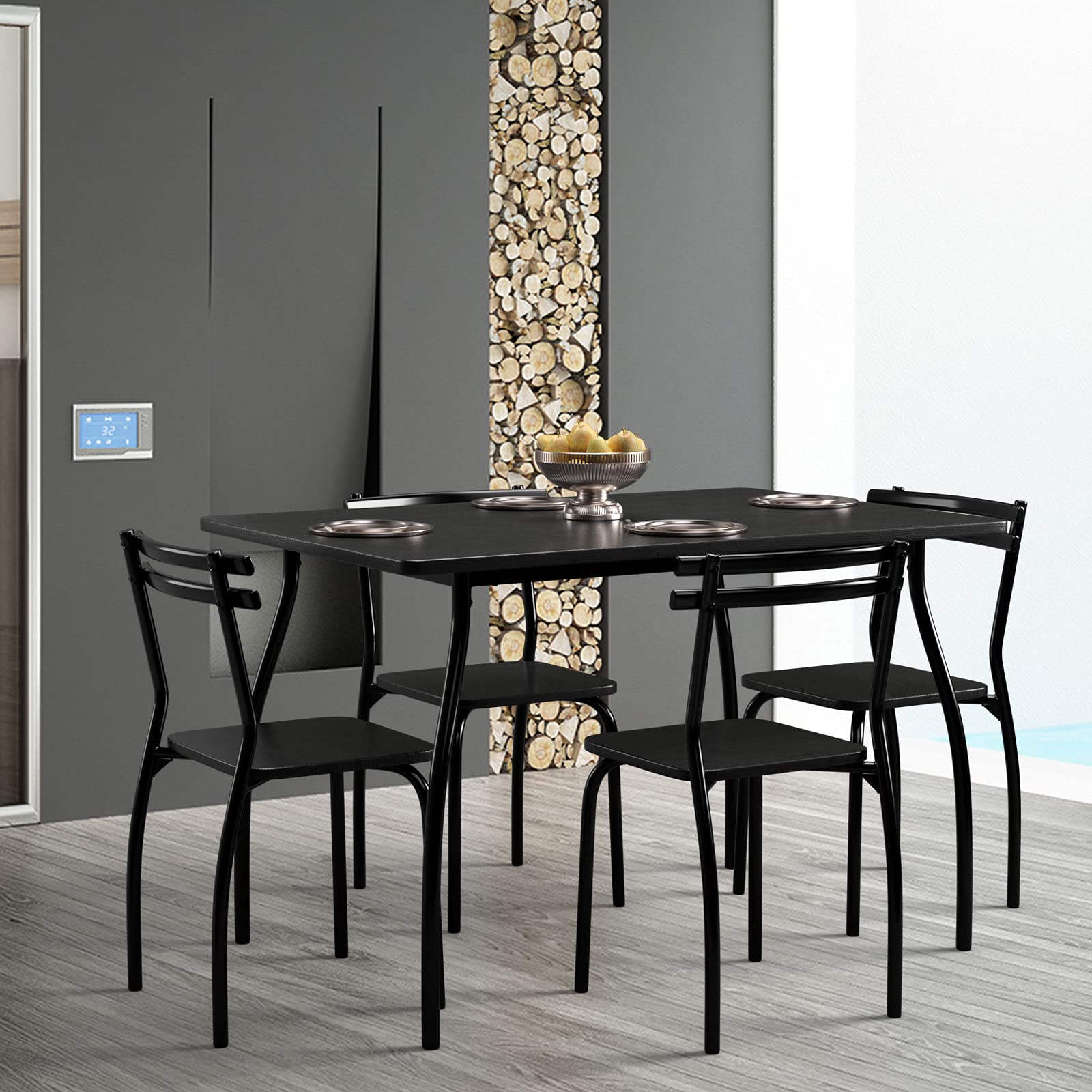 5 Piece Dining Table Set and 4 Chairs, Home Kitchen Room Breakfast Furniture