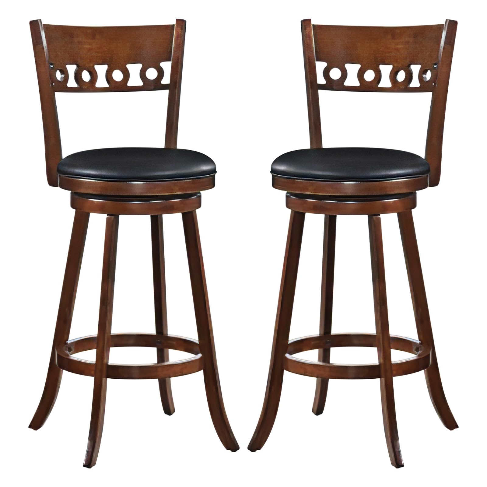 Swivel Bar Stools Set of 2/4, Bar Chairs with Back, Rubber Wood Frame