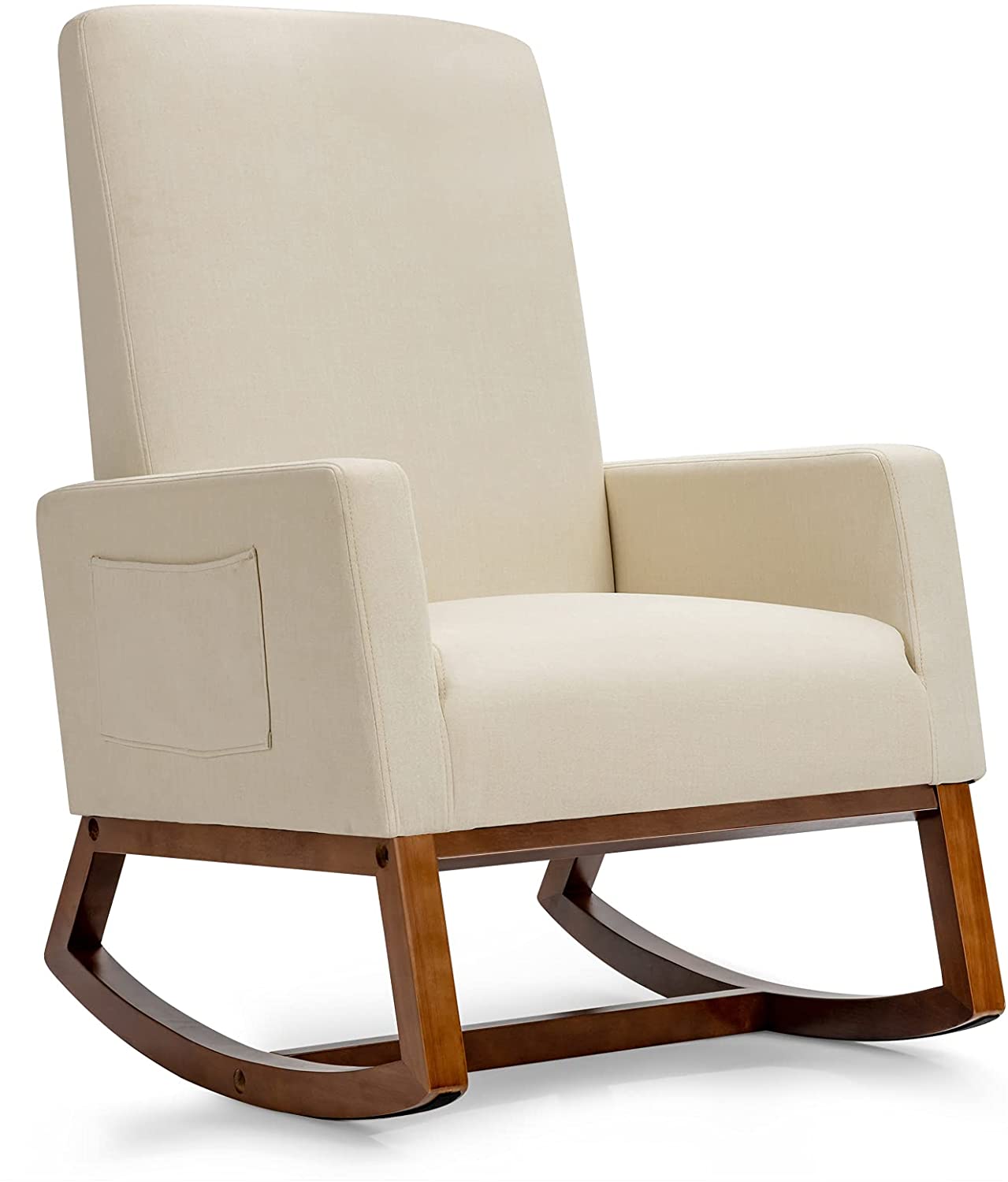 Rocking Chair, High Back Upholstered Lounge Armchair w/Side Pocket