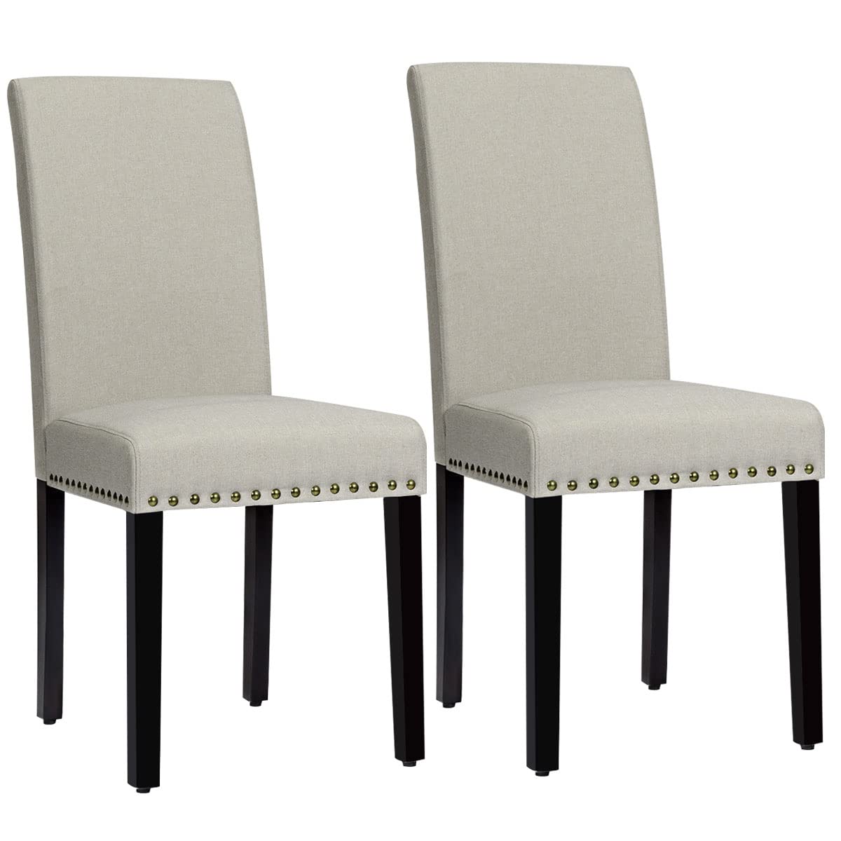 Upholstered Dining Chairs Set of 2, Fabric Side Chairs with Wood Legs, Soft Padded Seat