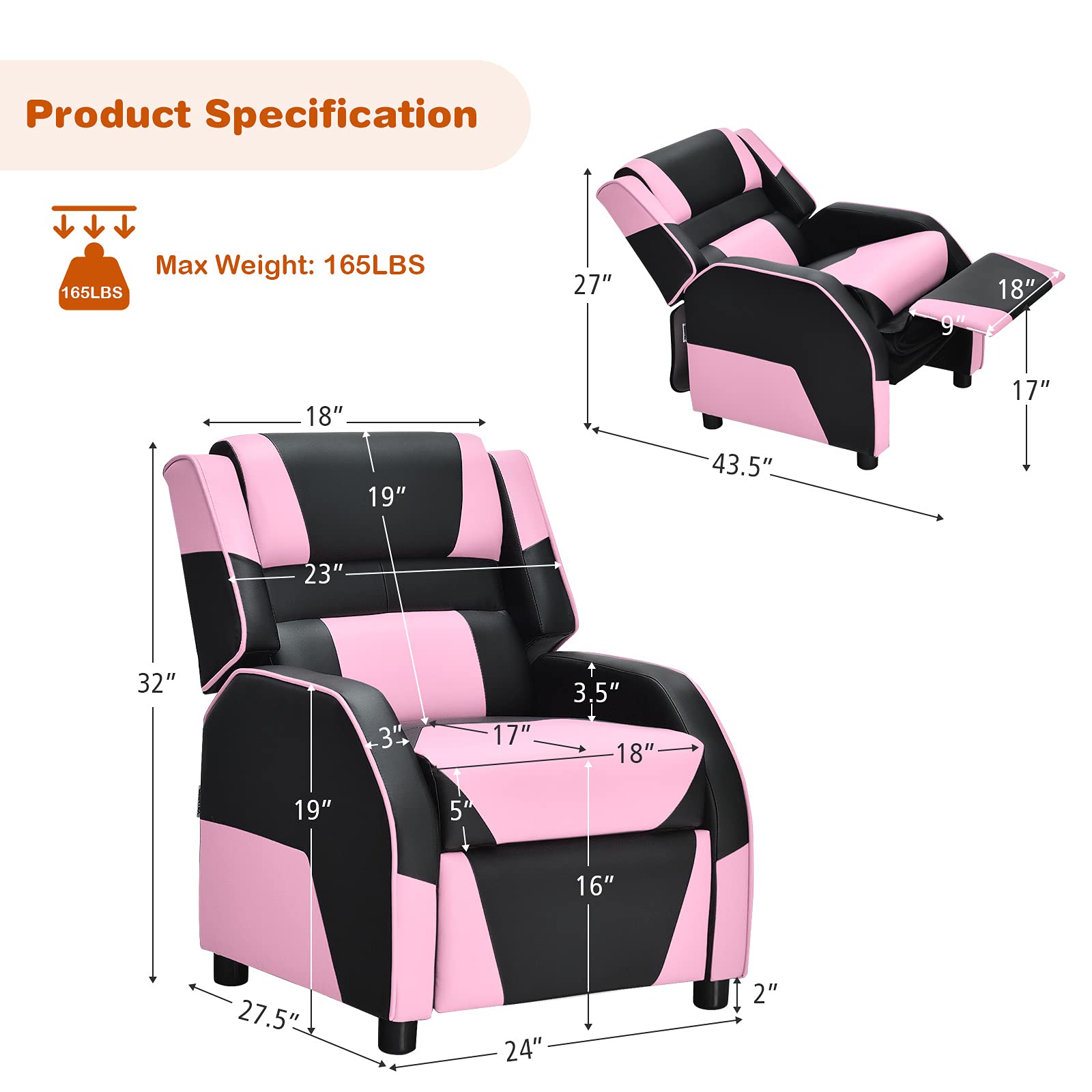 Adjustable Kids Gaming Recliner Chair with Footrest, Headrest & Lumbar Support