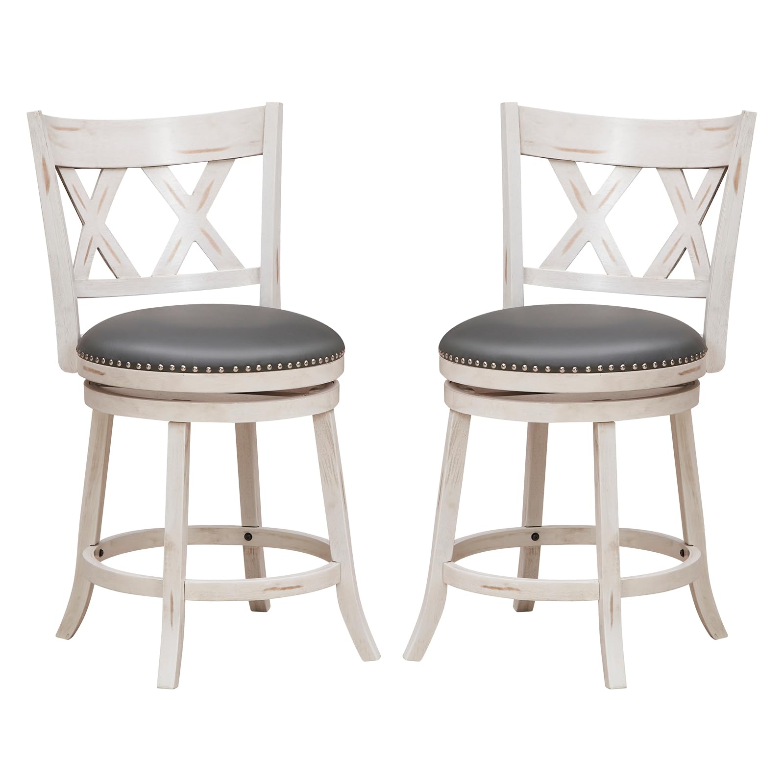 25.5" Bar Stools Set of 2/4, Swivel Counter Height Stools with Back, 20" Wide Padded Seat, Rubber Wood Frame