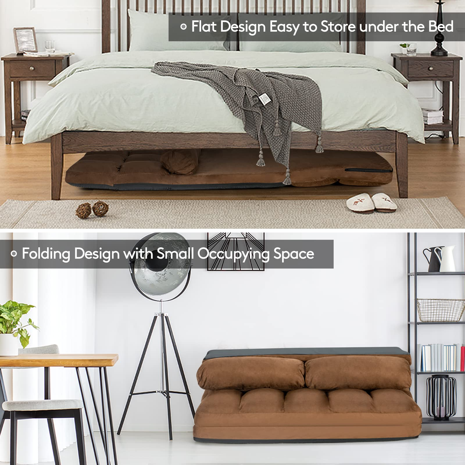 Various Colours Available 6-Position Adjustable Floor Sofa with 2 Pillows