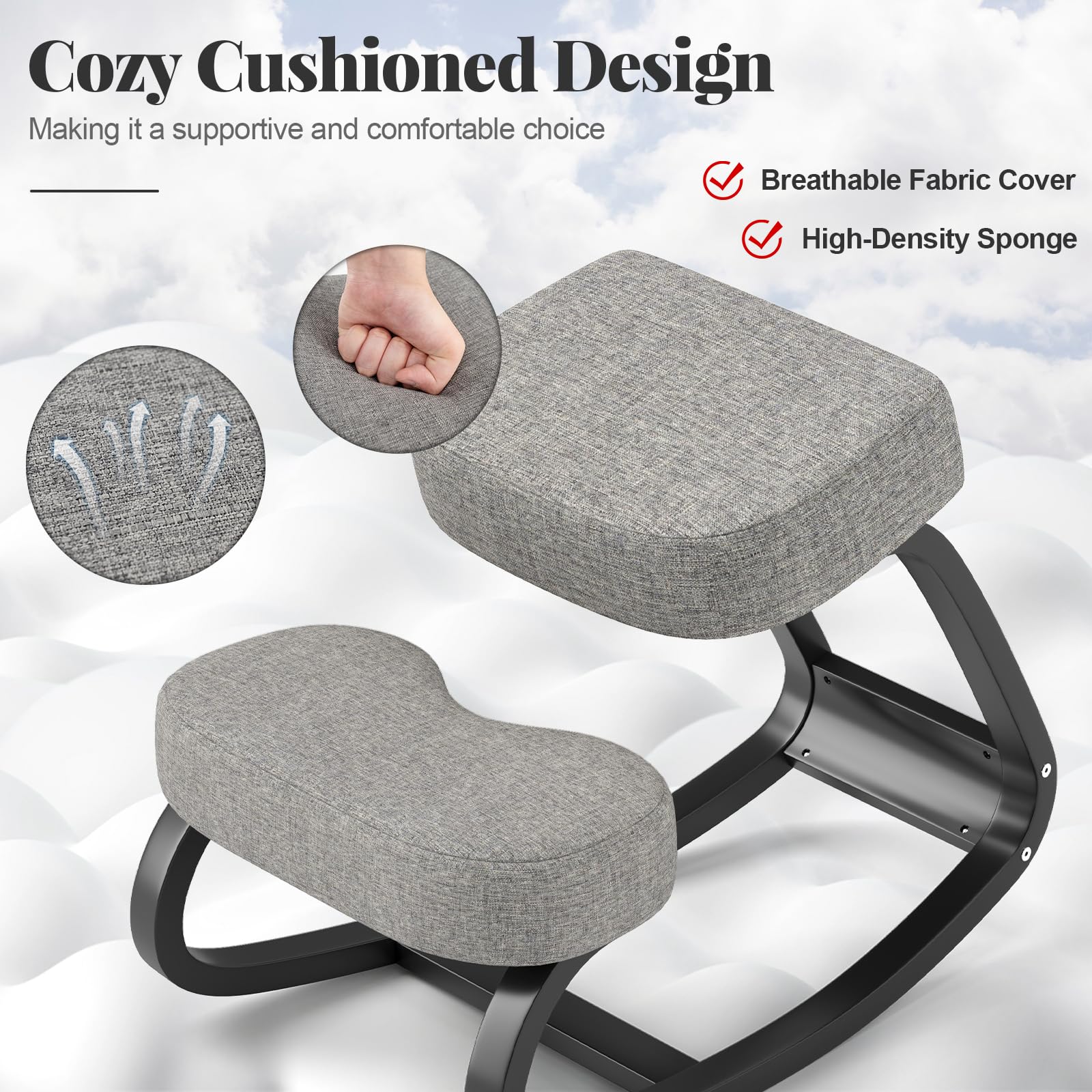 Kneeling Chair, Posture Chair, Max Load 330 Lbs, Rocking Knee Chair with Soft Cushion