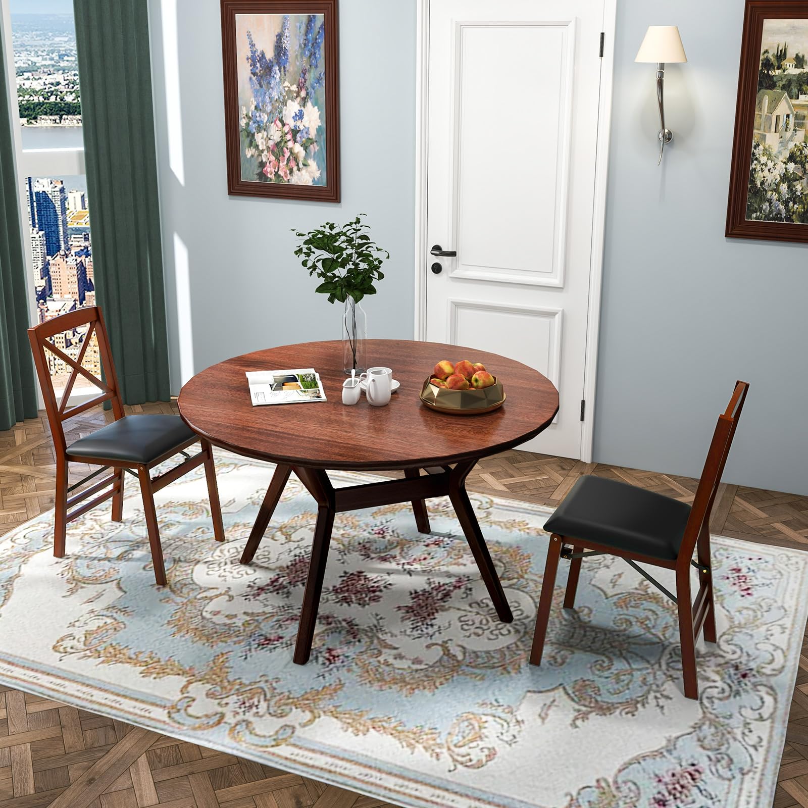 Folding Dining Chairs Set of 2/4, Foldable Wood Chairs with PVC Padded Seat & High Backrest