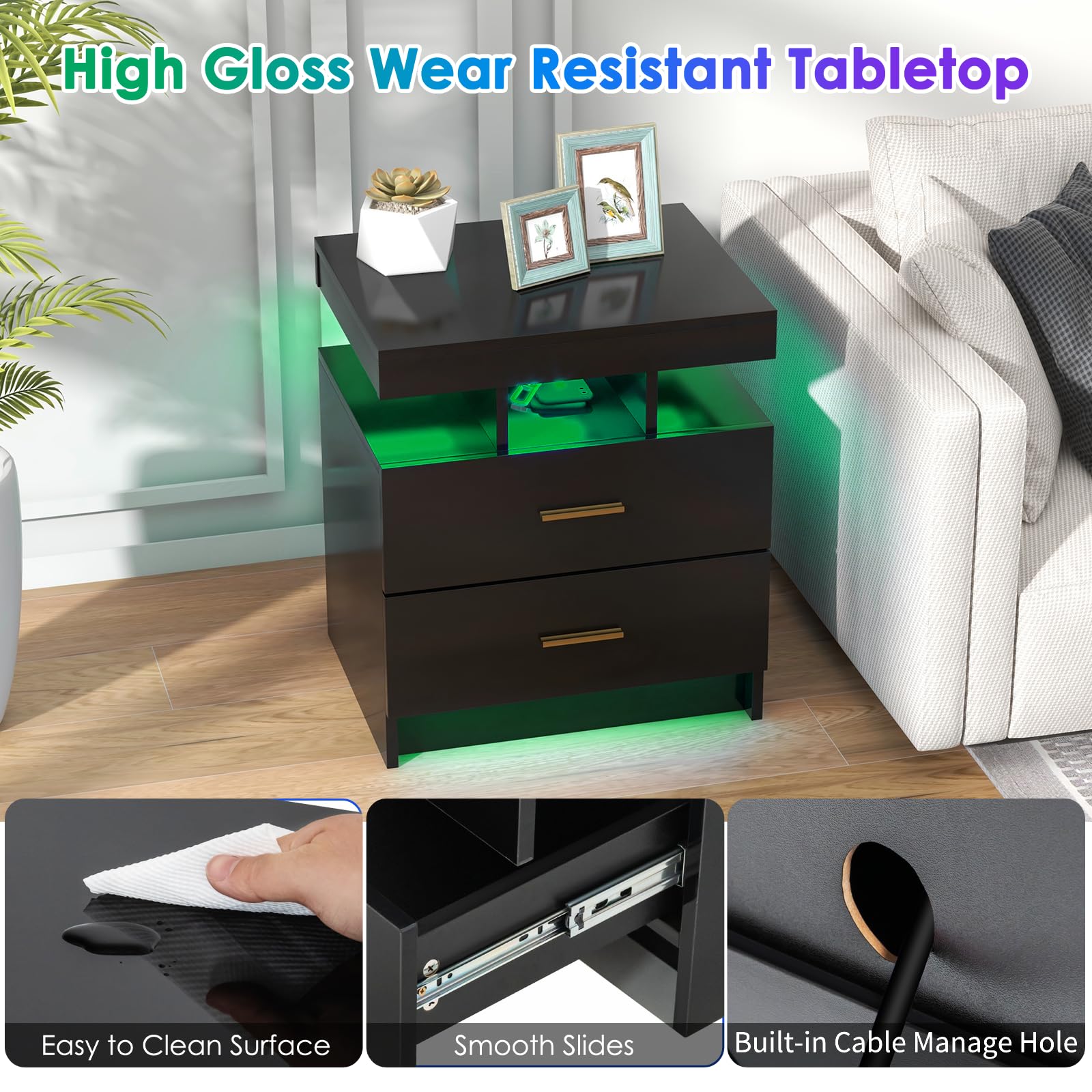 Modern Nightstand with LED Lights（1/2）