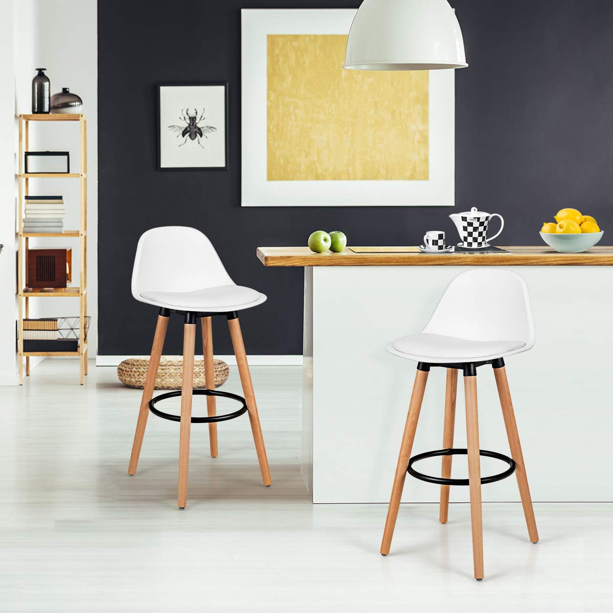Bar Stools Set of 2/4, Modern Armless Kitchen Stool with Soft PU Leather Seat