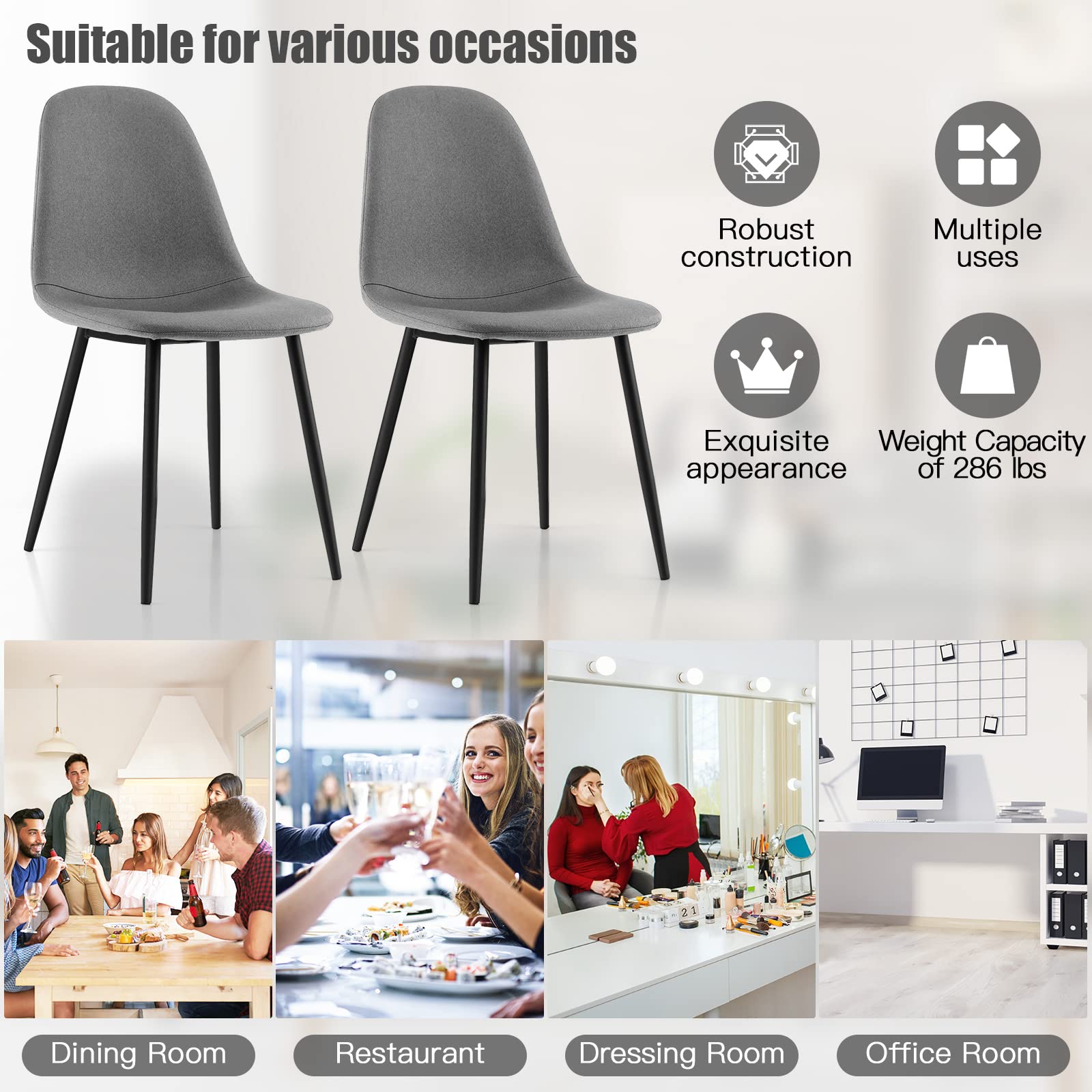 Modern Dining Chairs Set of 4 - Classic Comfy Upholstered 17&rdquo; High Backrest Linen Dining Room Chairs