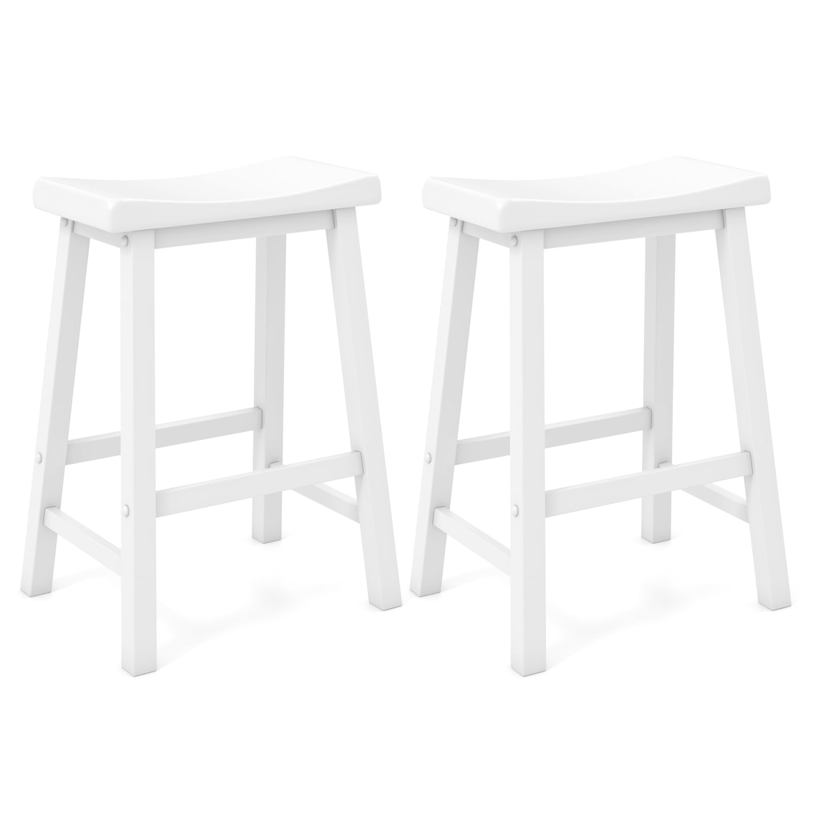 Saddle Stools Set of 2/4, 24-inch Counter Height Barstools with Solid Wood Legs & Footrests