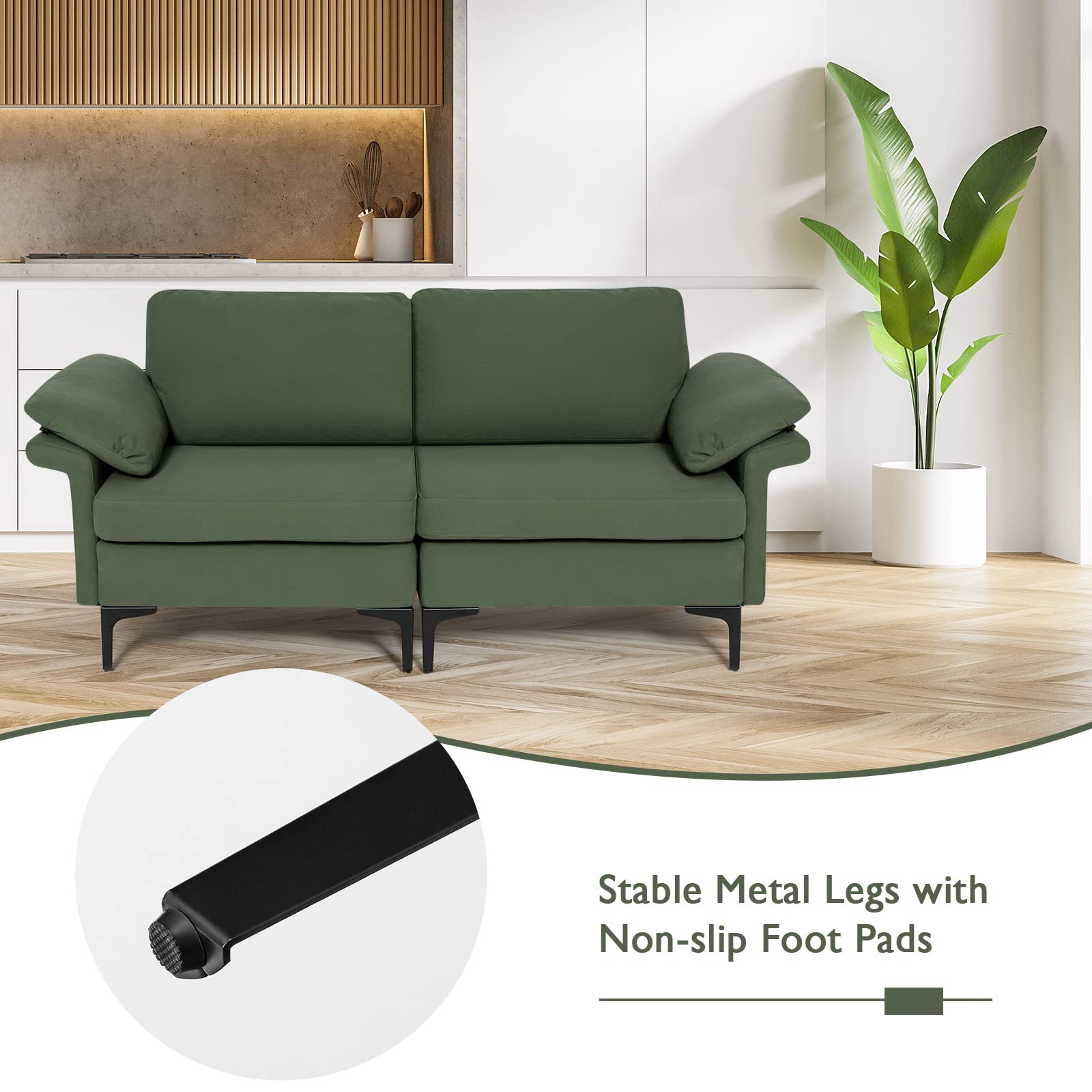 72.5" Loveseat Sofa Couch, Modern Love Seat with Removable Armrest Pillows