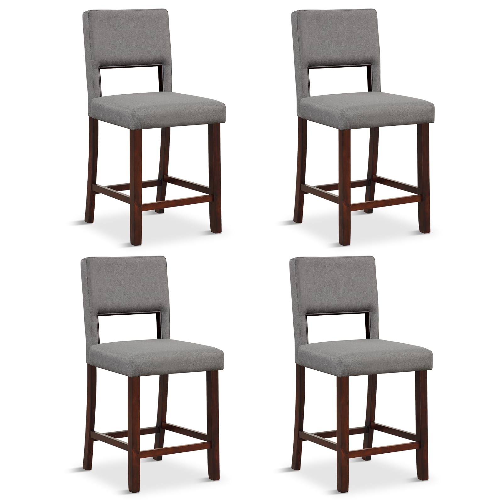 24.5" Counter Height Bar Stools Set of 2, Linen Barstools with Back, Rubber Wood Legs