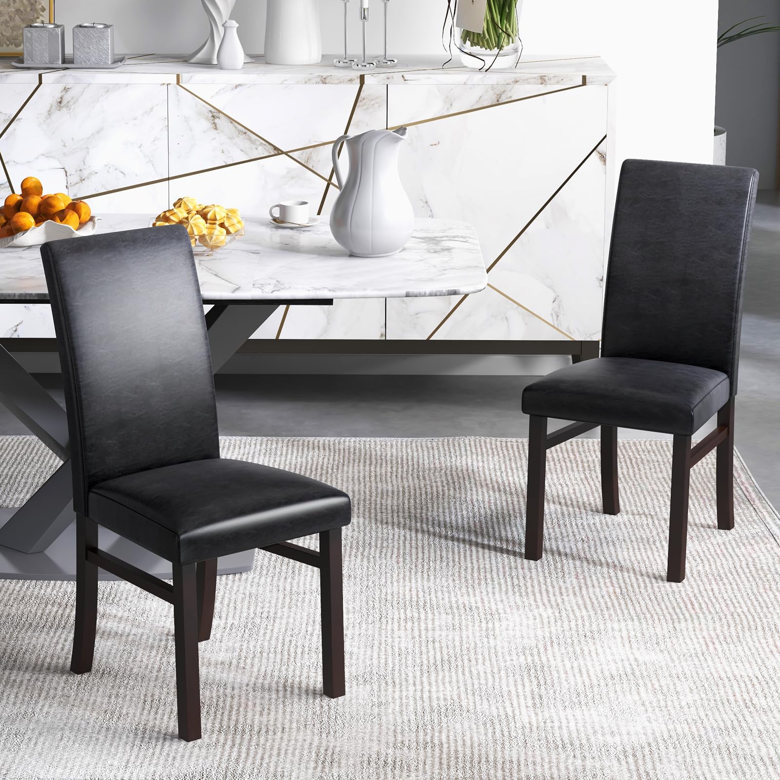 PU Leather Dining Chairs Set of 2/4, Armless High Back Dining Side Chairs with Cushion Seat