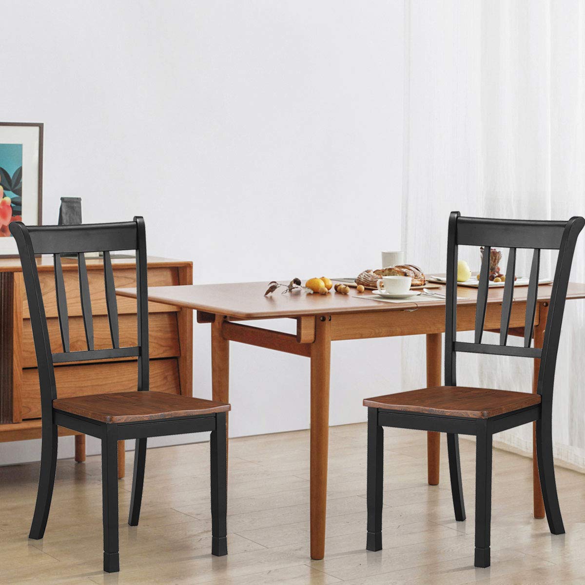 Set of 2/4 Wood Solid Rubber Wood Armless Dining Chairs with Non-Slip Foot Pads