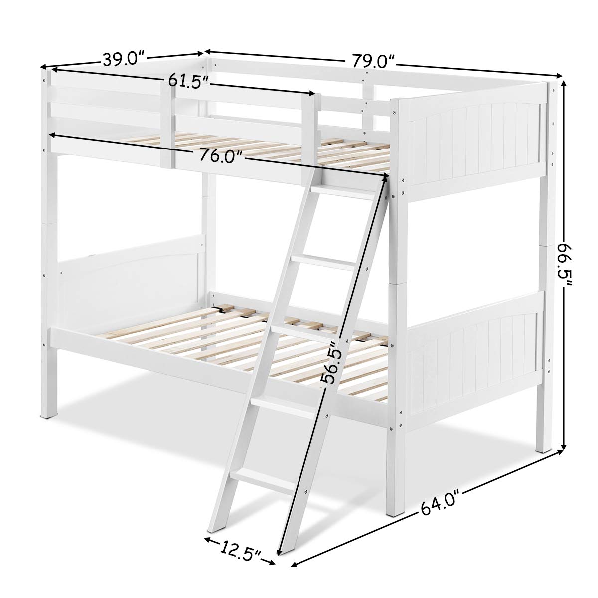 Wood Twin Over Twin Bunk Beds, Convertible 2 Individual Twin Beds for Kids Children