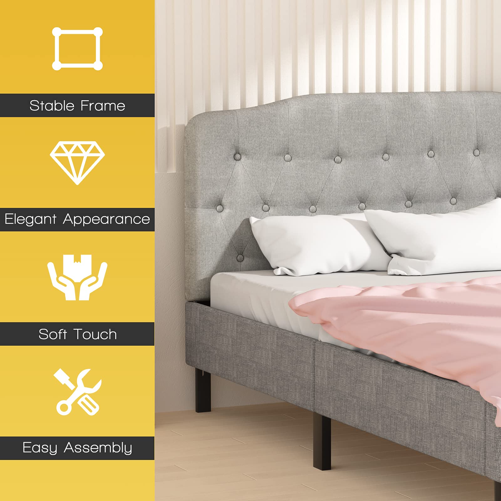 Upholstered Headboard, Adjustable Height from 38" to 53" Platform