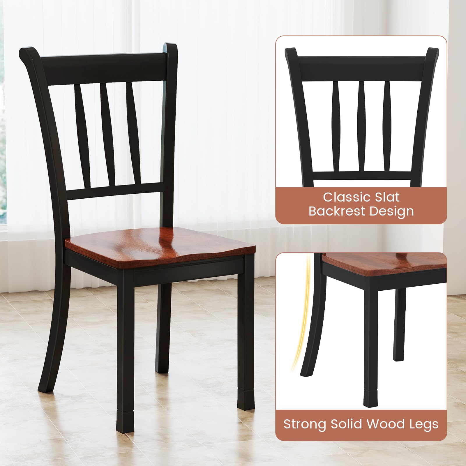 Set of 2/4 Wood Solid Rubber Wood Armless Dining Chairs with Non-Slip Foot Pads