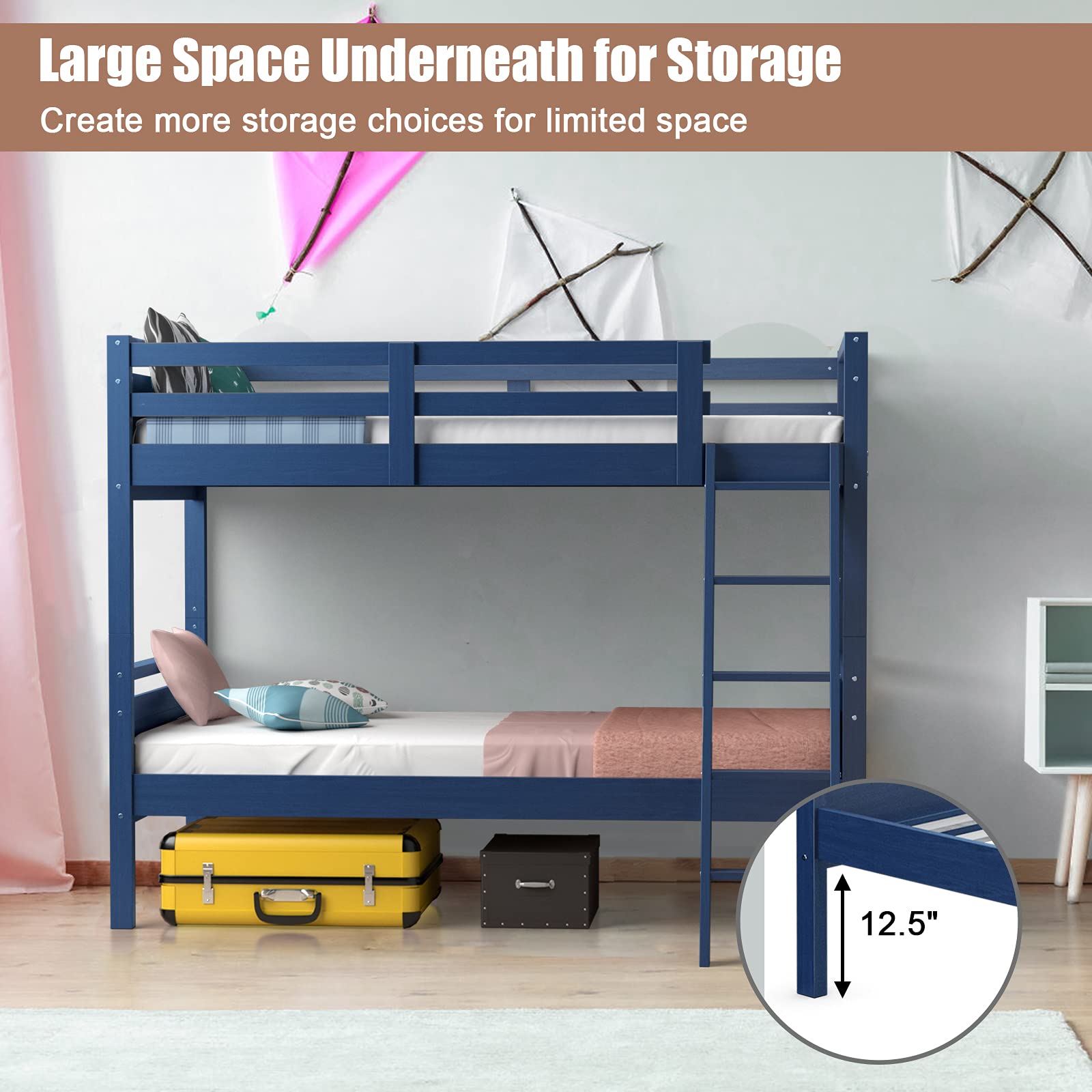 Twin-Over-Twin Wood Bunk Bed, Multifunction Convertible 2 Individual Beds
