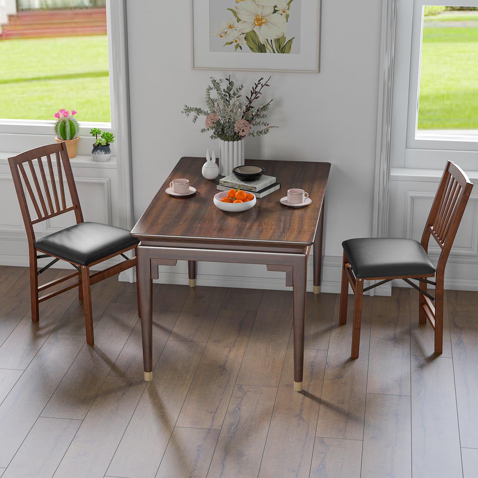 Folding Dining Chairs Set of 2/4, Foldable Wood Chairs with PVC Padded Seat & High Backrest