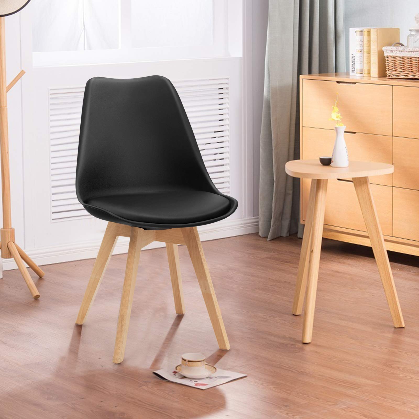 Set of 4 Modern High Backrest Dining Chairs, Elegant Mid Century Side Chairs w/Padded Seat, Solid Wood Legs