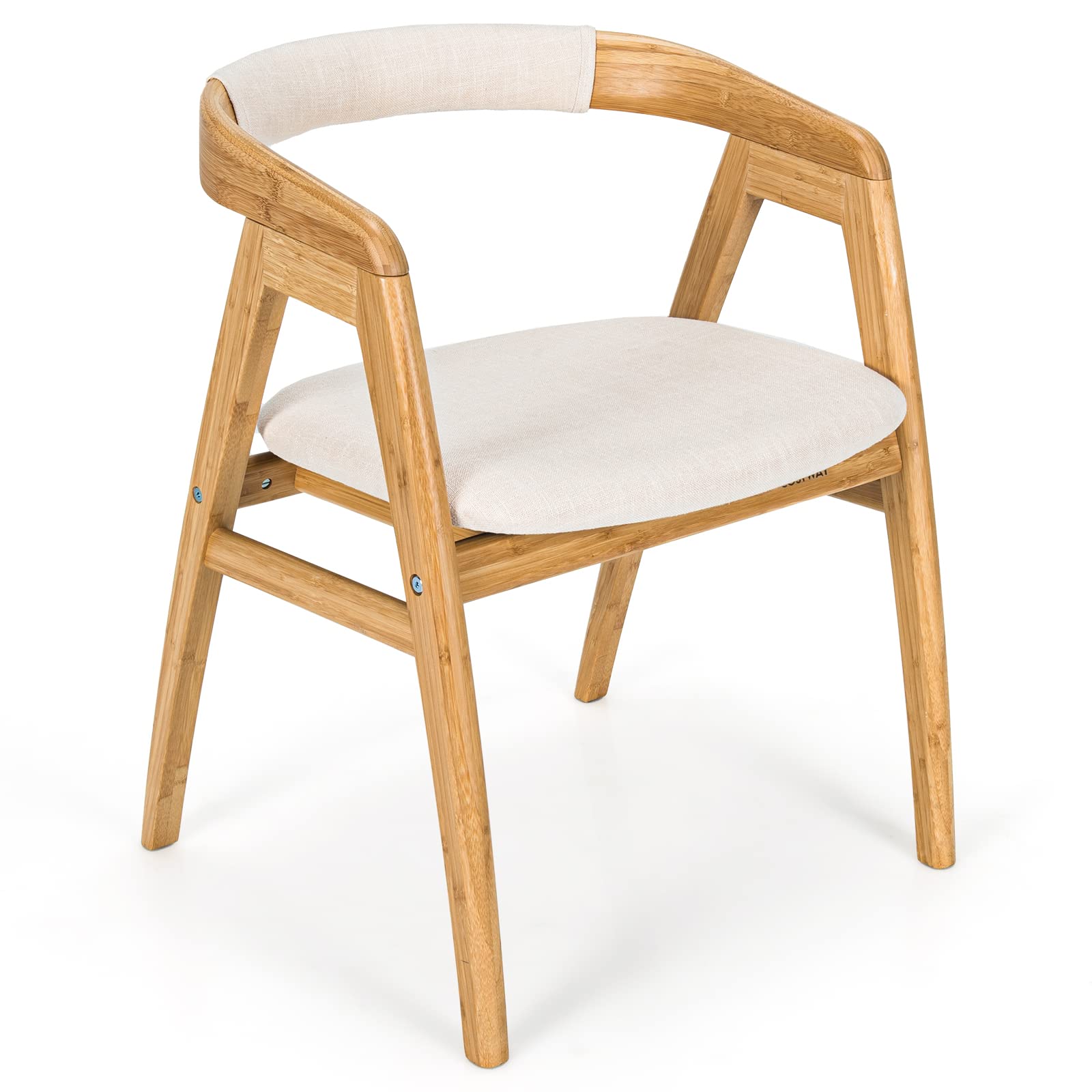 Bamboo Accent Chair, Modern Painted Bamboo Leisure Chair w/Comfy Fiber Cushion, Curved Backrest, Solid Legs